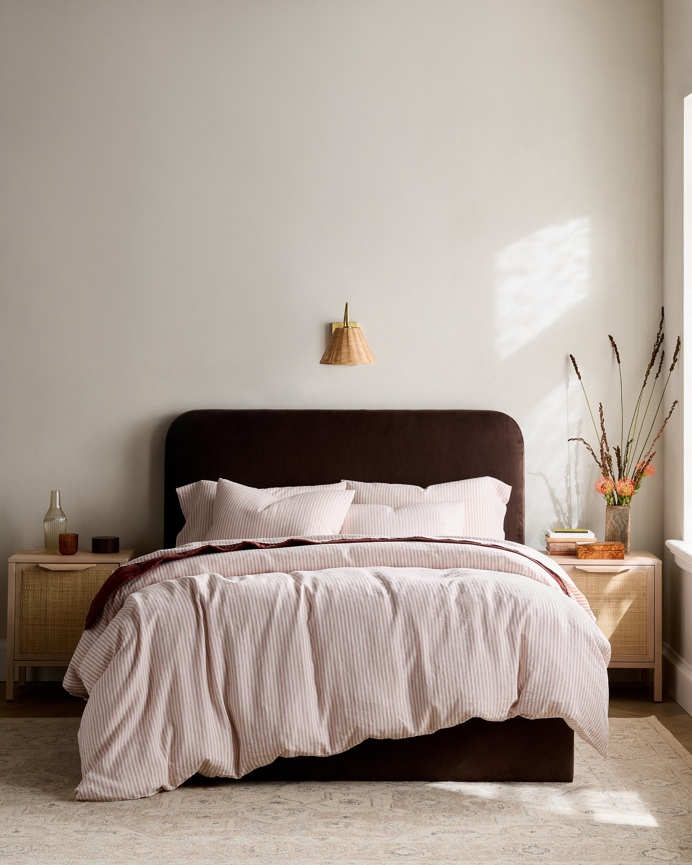 Dusty Mauve/White Stripe European Linen Deluxe Bedding Bundle