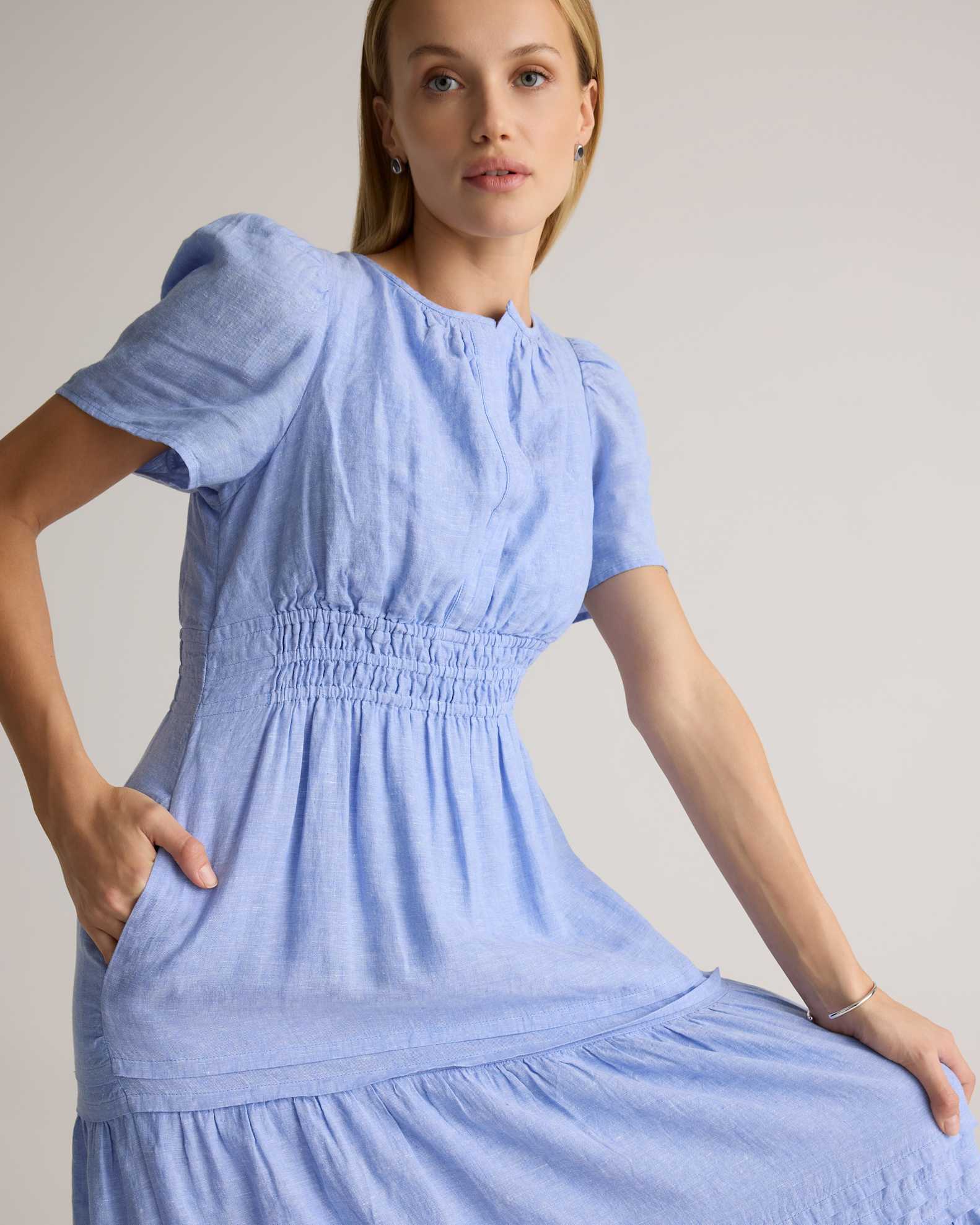 100% European Linen Tiered Maxi Dress in French Blue 100% European Linen Tiered Maxi Dress in French Blue