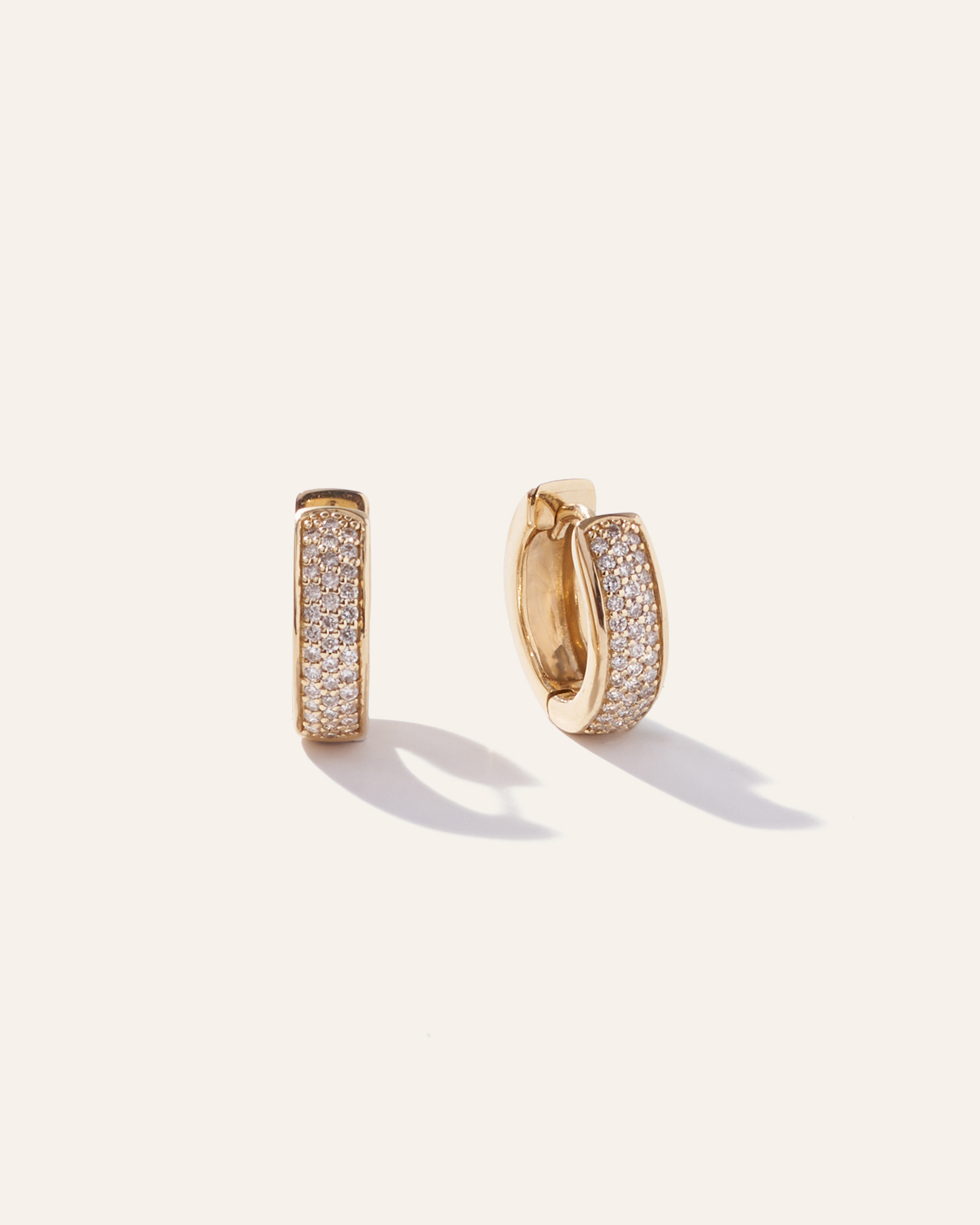 Yellow Gold 14K Gold Diamond Pave Multirow Huggie Hoops