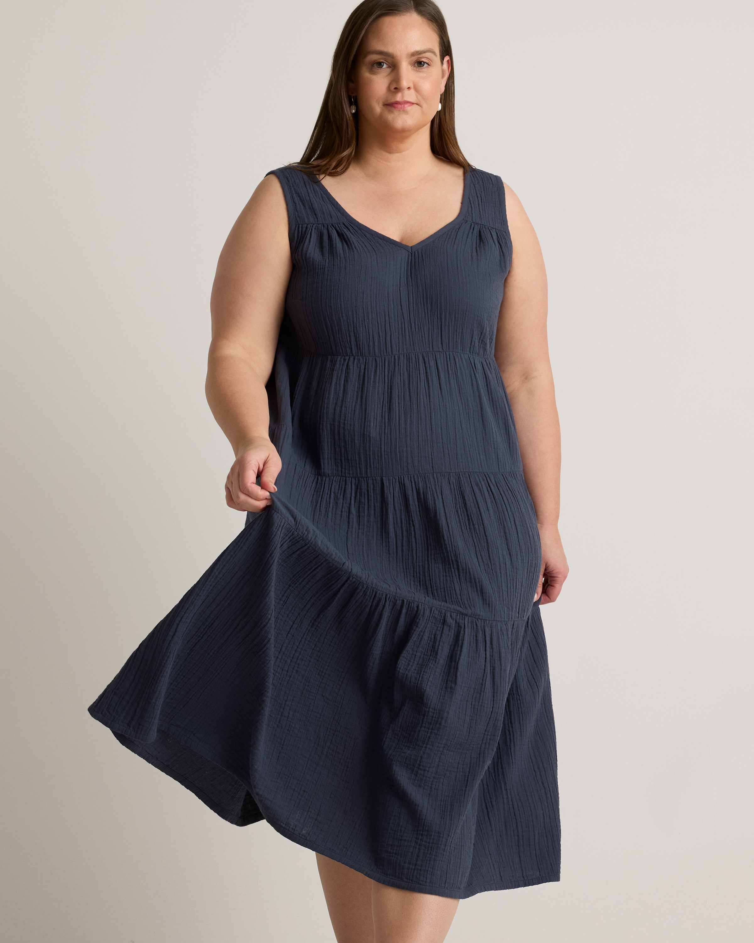 Women's Gauze Tiered Maxi Dress in Indigo Blue, Size 3X, Organic Cotton by Quince