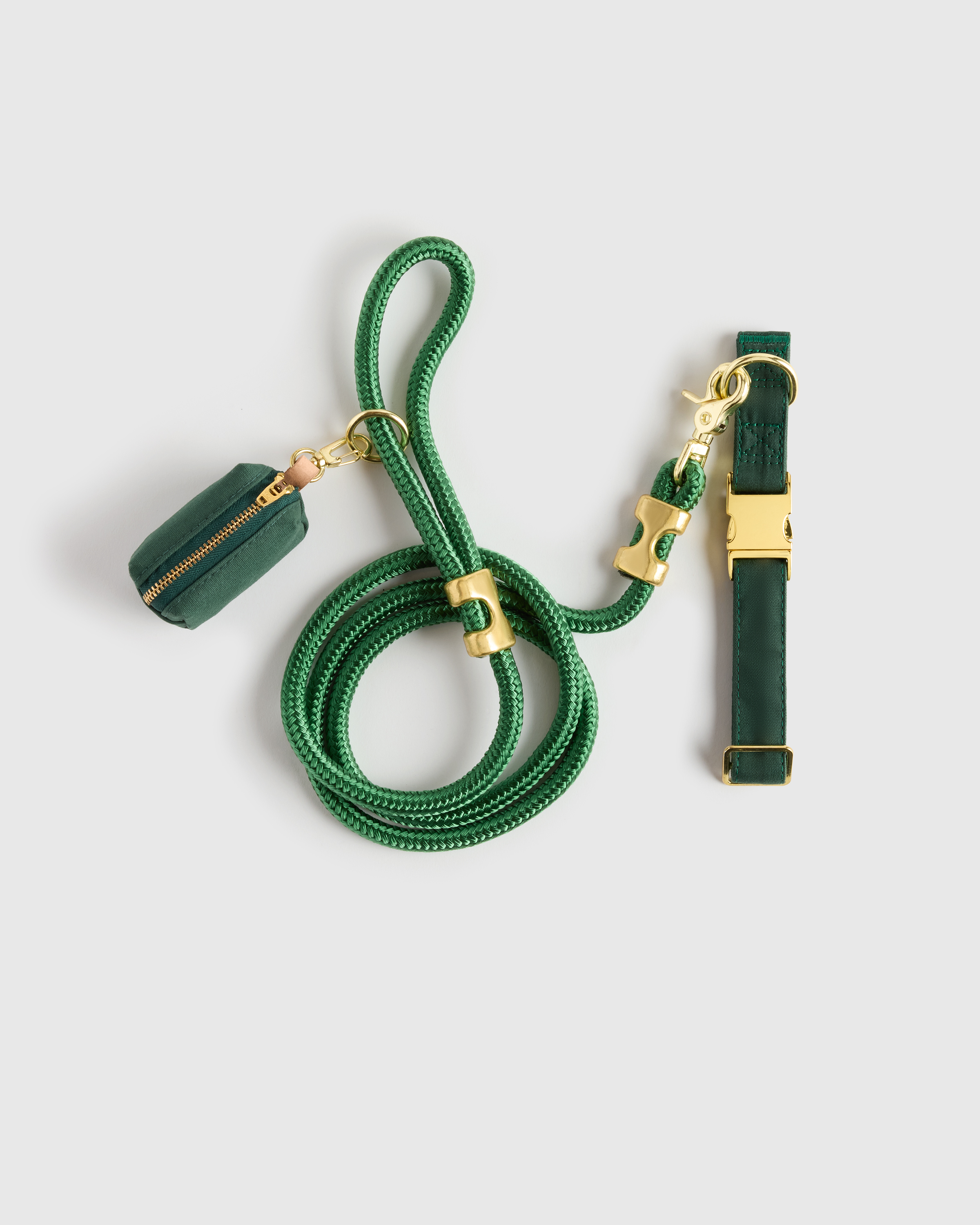 Dark Green 100% Cotton-Wrapped Nylon Dog Collar Walk Kit