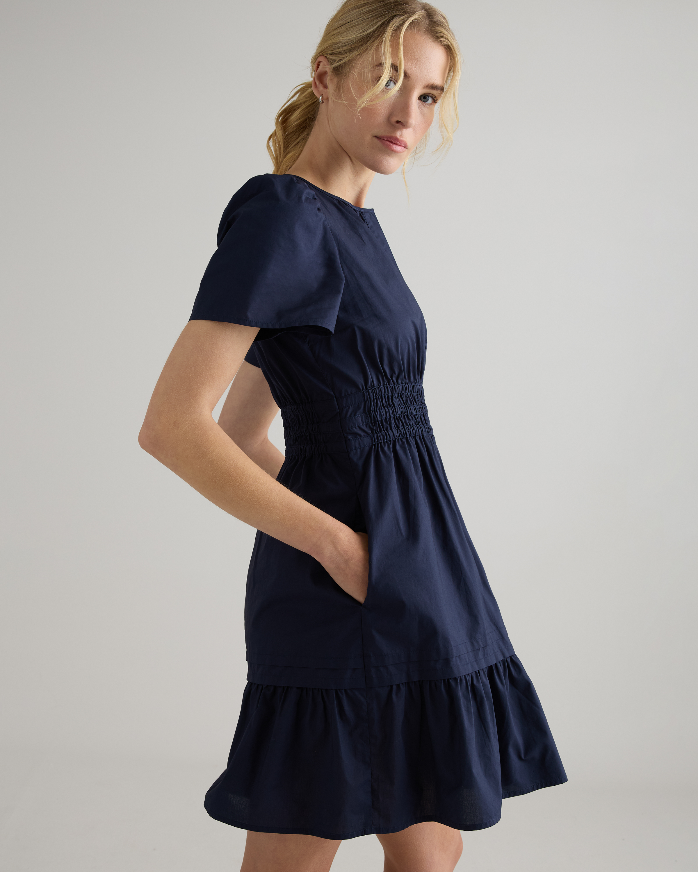 100% Organic Cotton Tiered Mini Dress in Navy