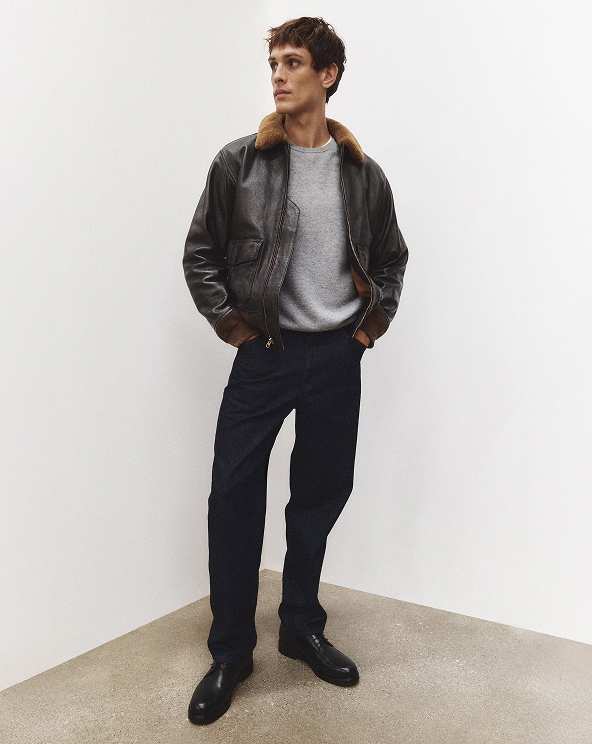 Rich Brown Shearling Collar Leather Flight Jacket