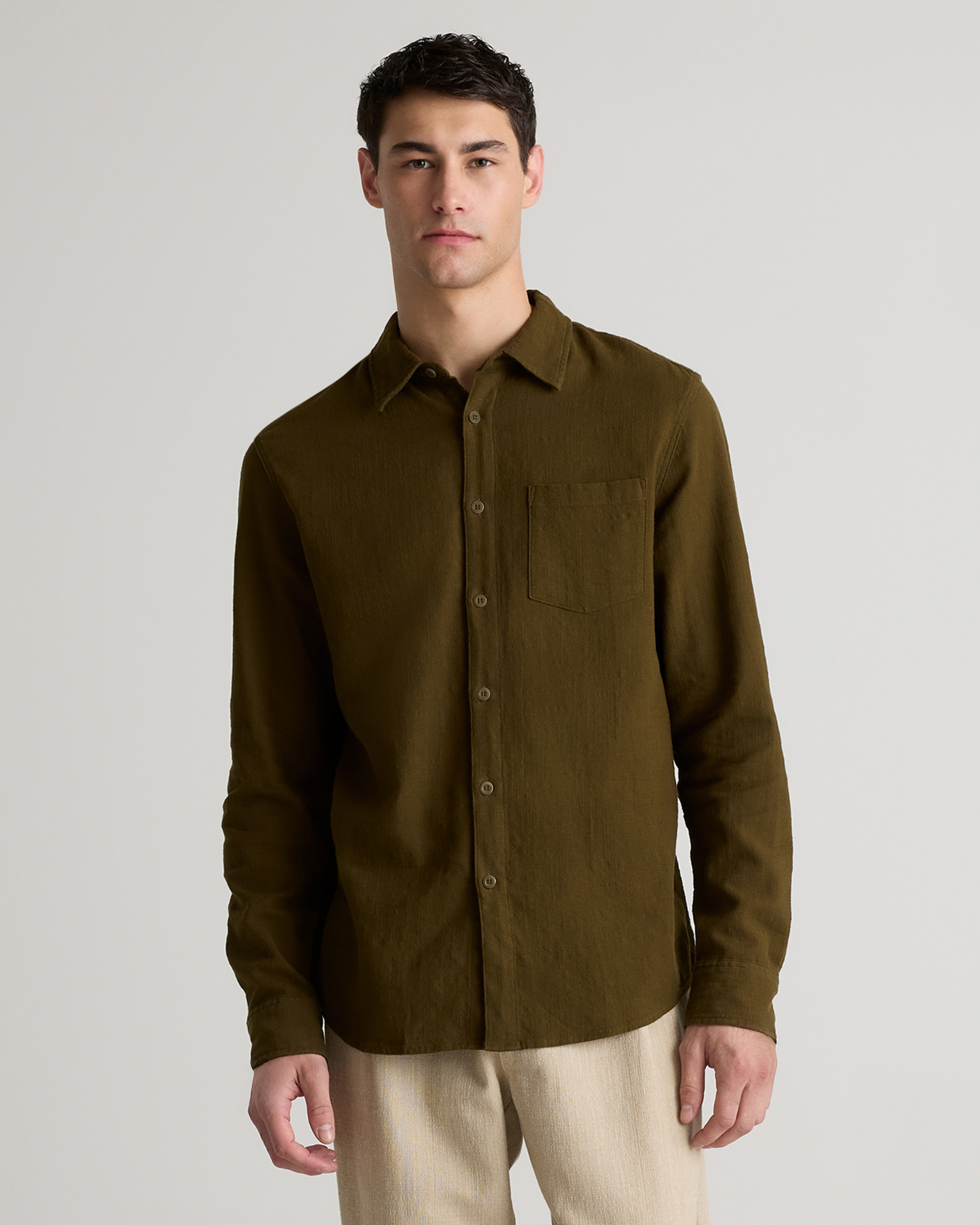 Olive Organic Cotton Stretch Selvage Shirt
