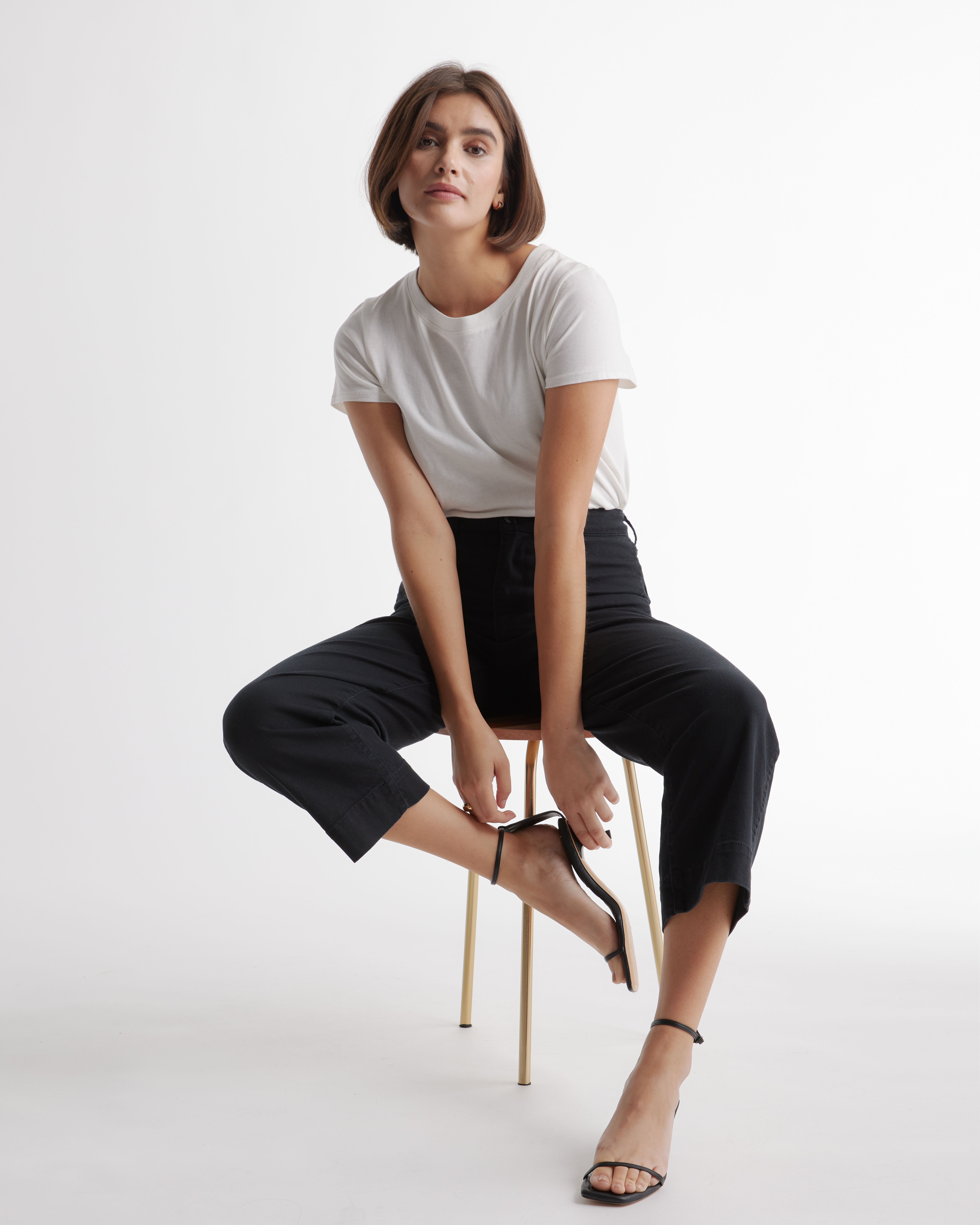 Organic Stretch Cotton Twill Wide-Leg Crop Pant