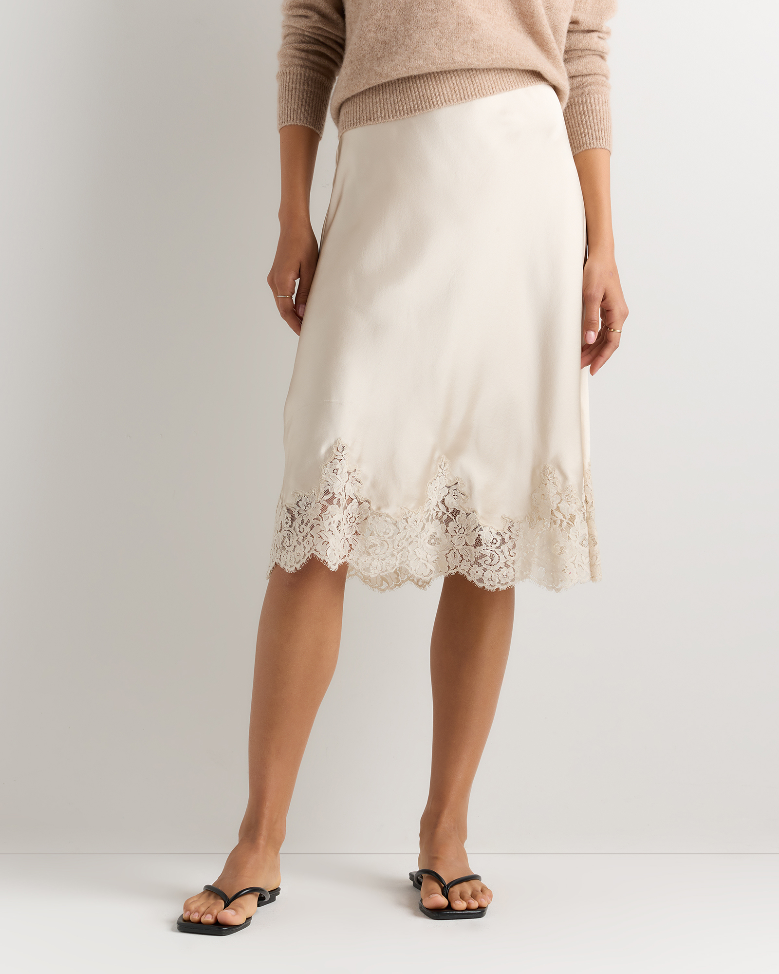Champagne 100% Washable Silk Lace Skirt