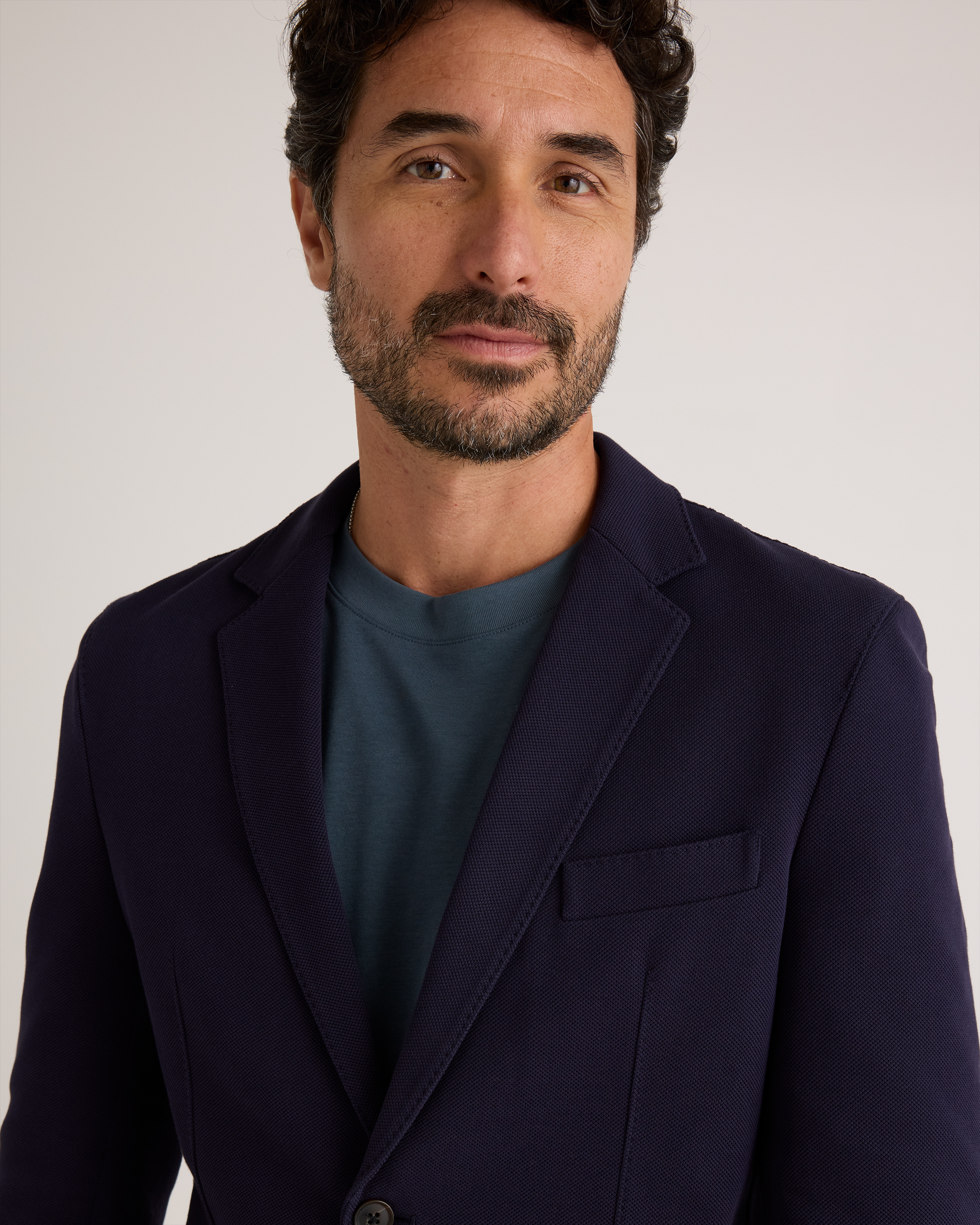 Cotton Pique Knit Blazer in Navy