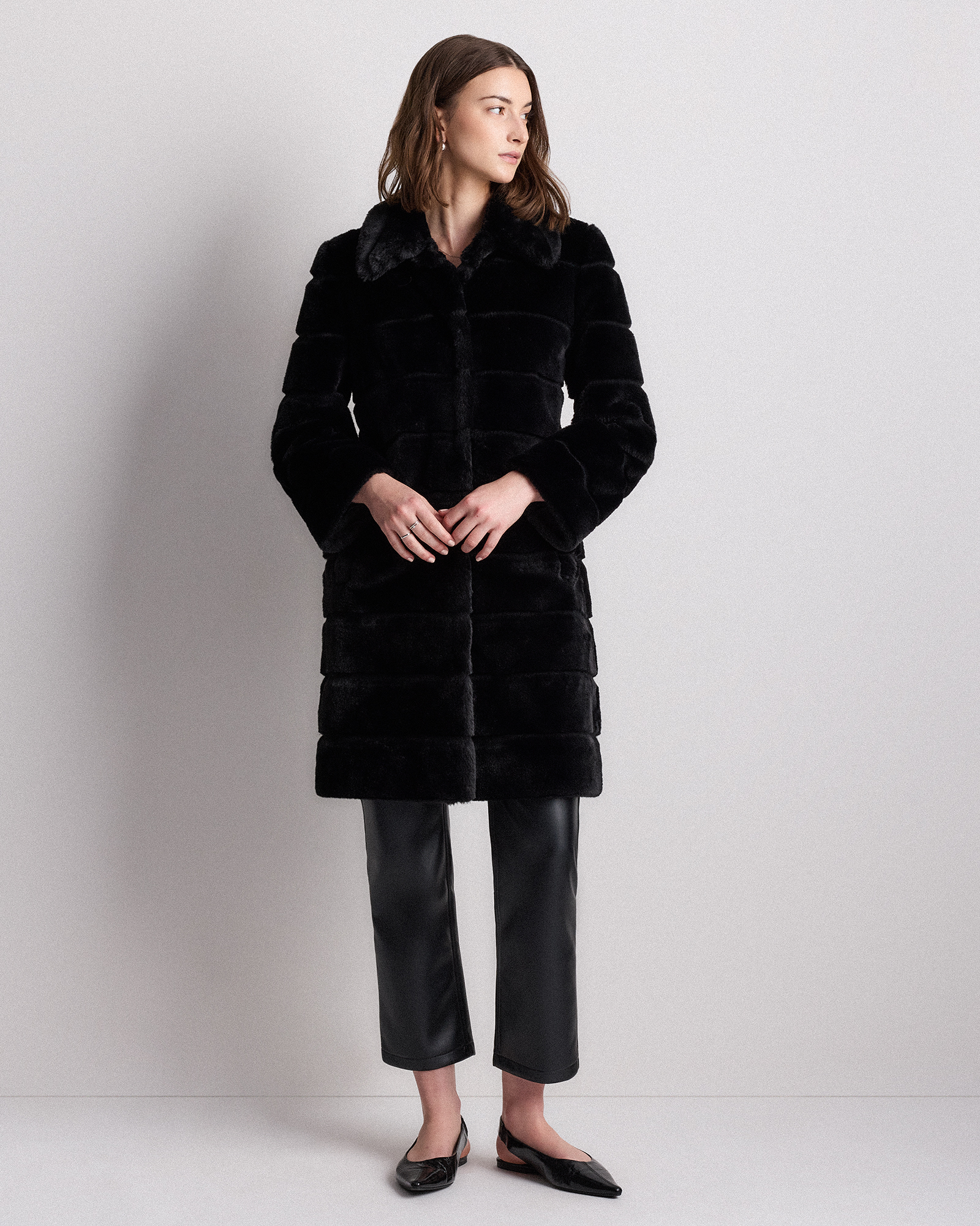 Faux Fur Long Coat in Black