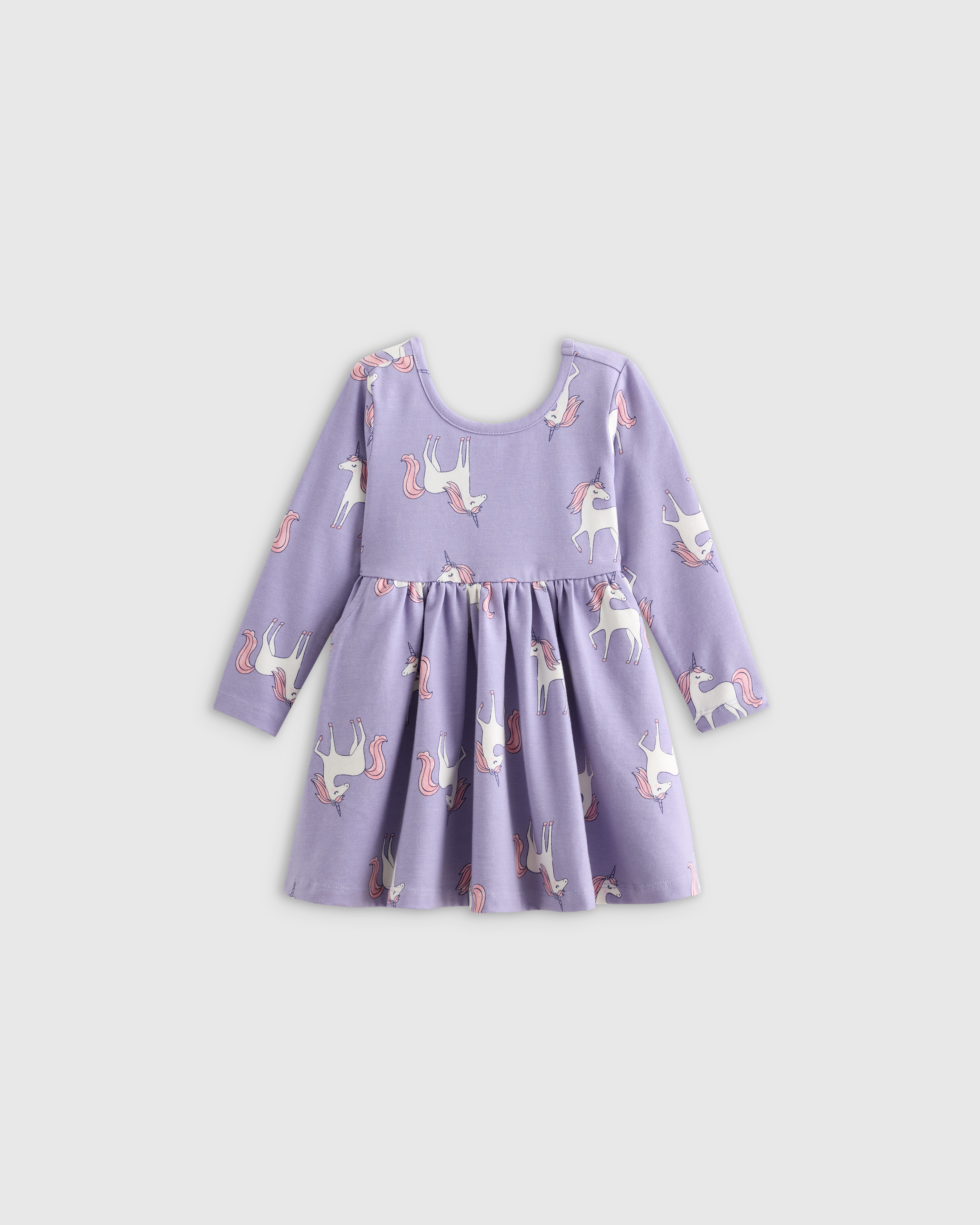 Lilac Unicorn Organic Cotton Long Sleeve Skater Dress