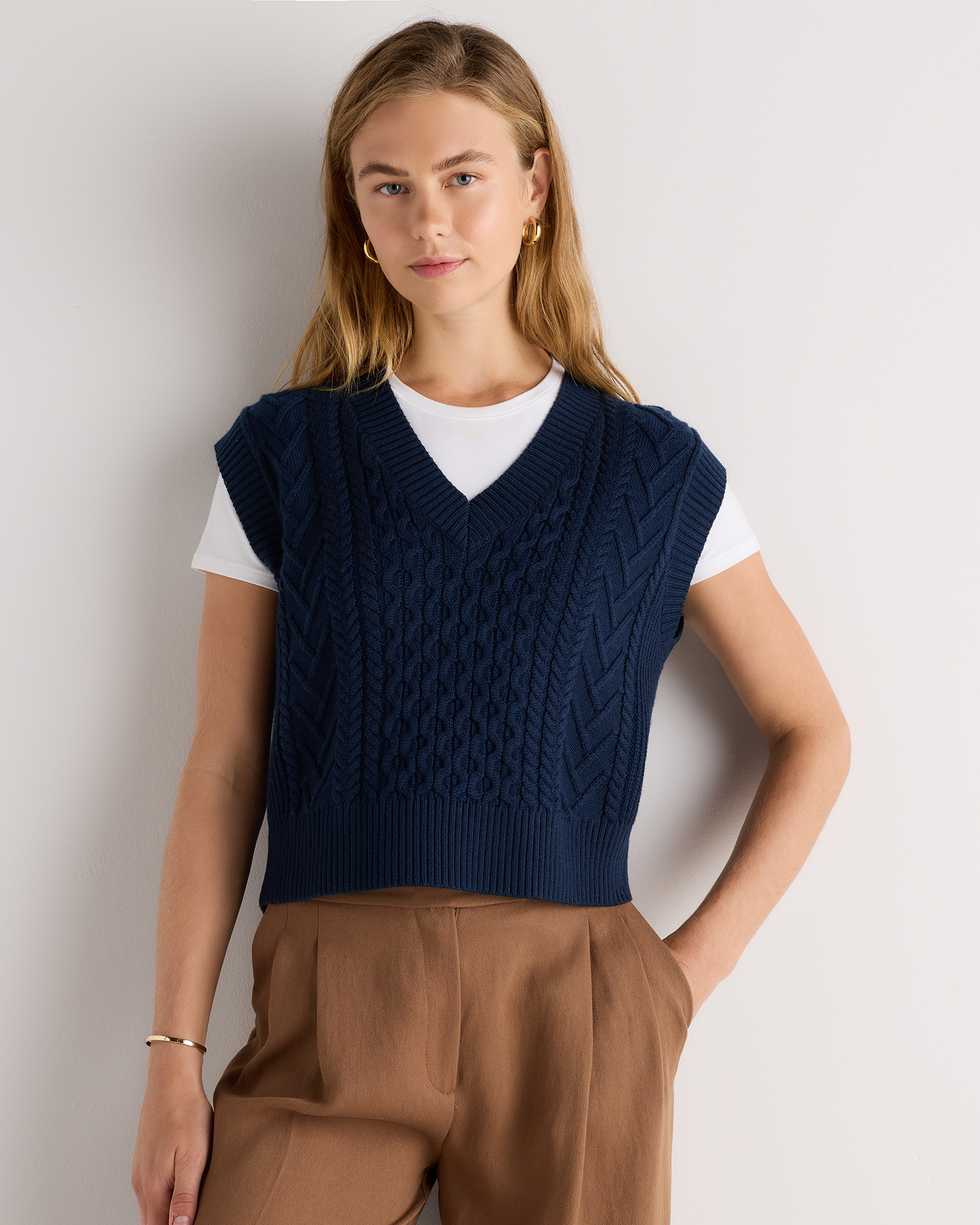 Riviera Navy Australian Merino Wool Cable Sweater Vest