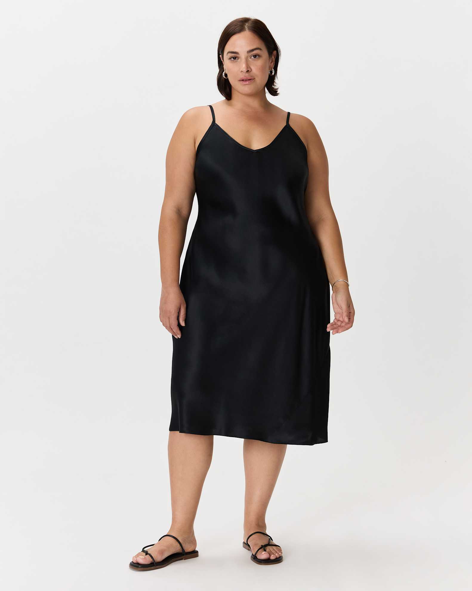 Quince Women's Black Slip Dress, Size 2X, 100% Washable Mulberry Silk, Midi Length, Bias Cut, Skin Nourishing & Thermoregulating Quince Women's Black Slip Dress, Size 2X, 100% Washable Mulberry Silk, Midi Length, Bias Cut, Skin Nourishing & Thermoregulating