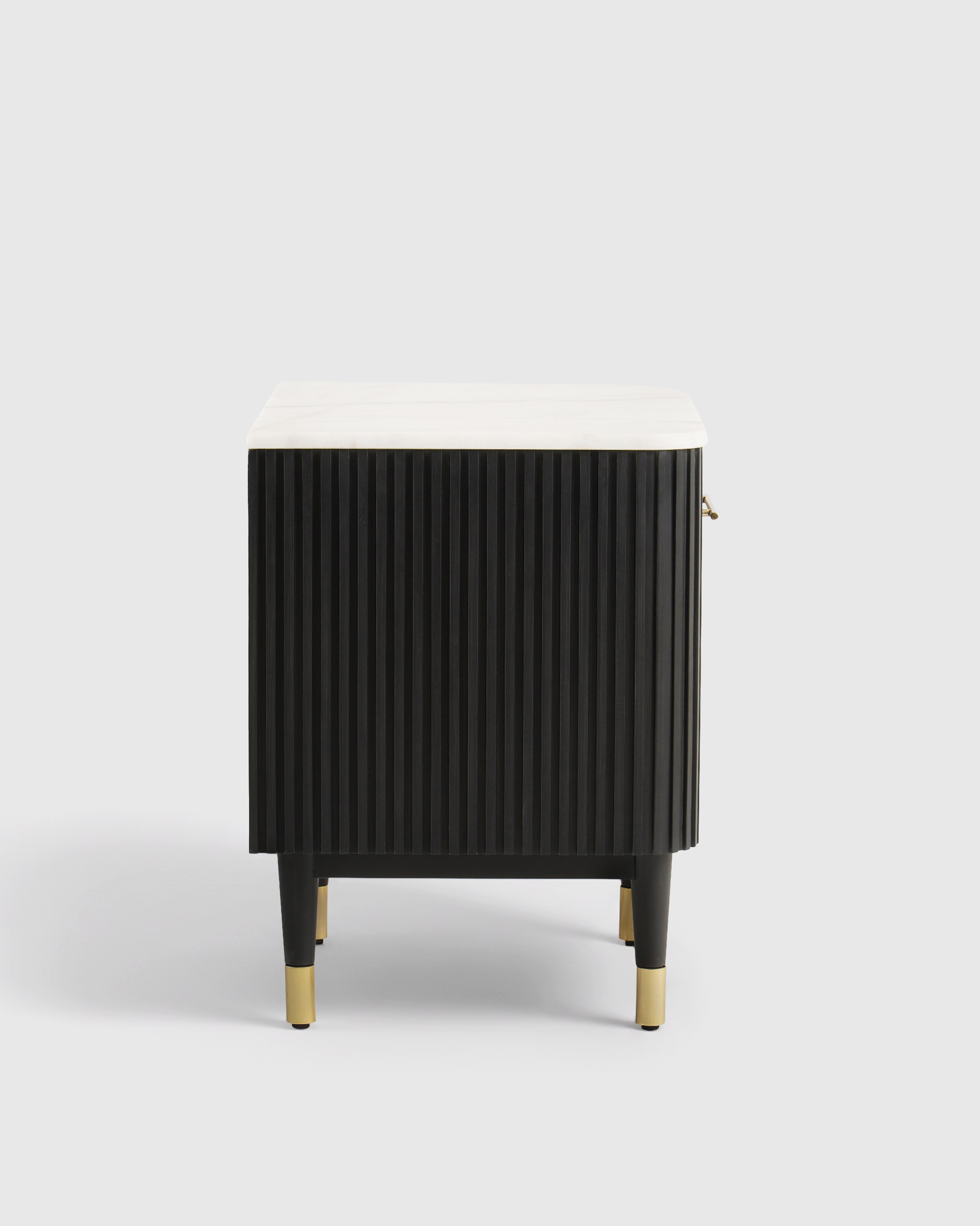 Fluted Wood and Genuine Marble Open Nightstand - thumbnail 4