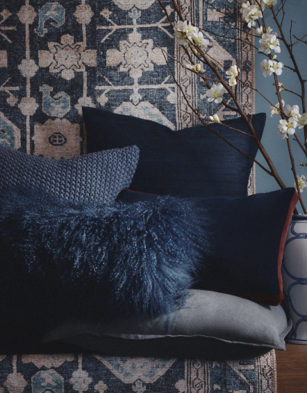 Indigo Blue Luxe Mongolian Lamb Pillow Cover