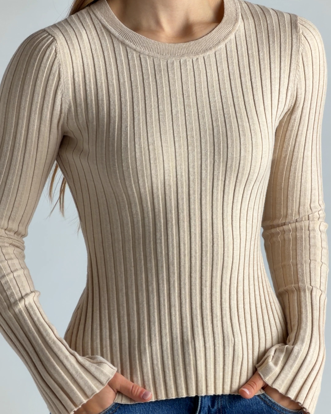 THUMB Women-s Cotton Cashmere Ribbed Long Sleeve Sweater Heather Oatmeal 1.30 IH Shoot 4x5.00 00 00 00.Still001