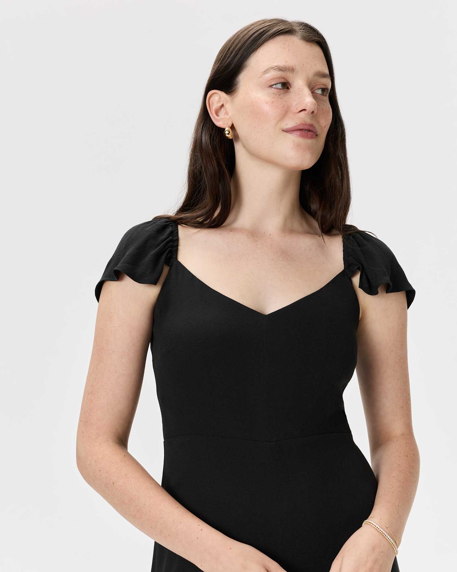 Lightweight Crepe Flutter Sleeve Midi Dress Lightweight Crepe Flutter Sleeve Midi Dress