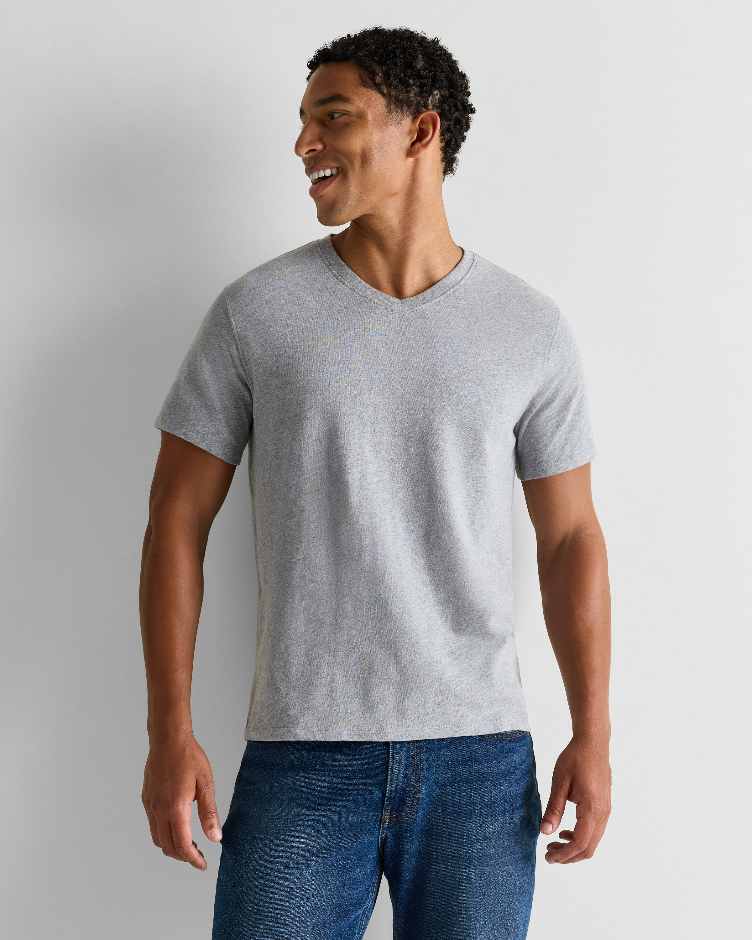 Heather Grey 100% Organic Cotton Slub V-Neck Tee