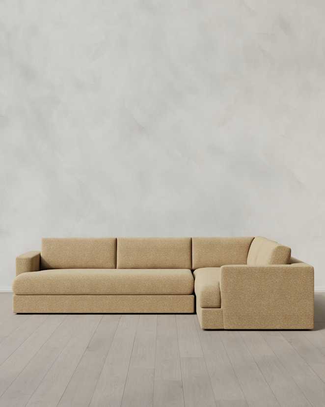 Mushroom Sierra Curved Arm L Sectional in Performance Boucle