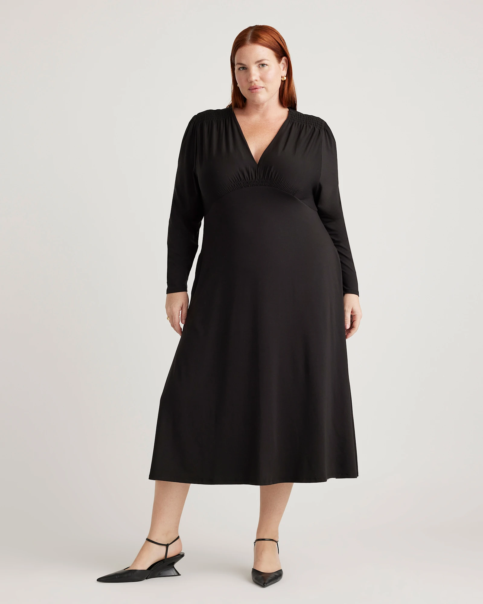 Tencel Jersey V-Neck Long Sleeve Midi Dress