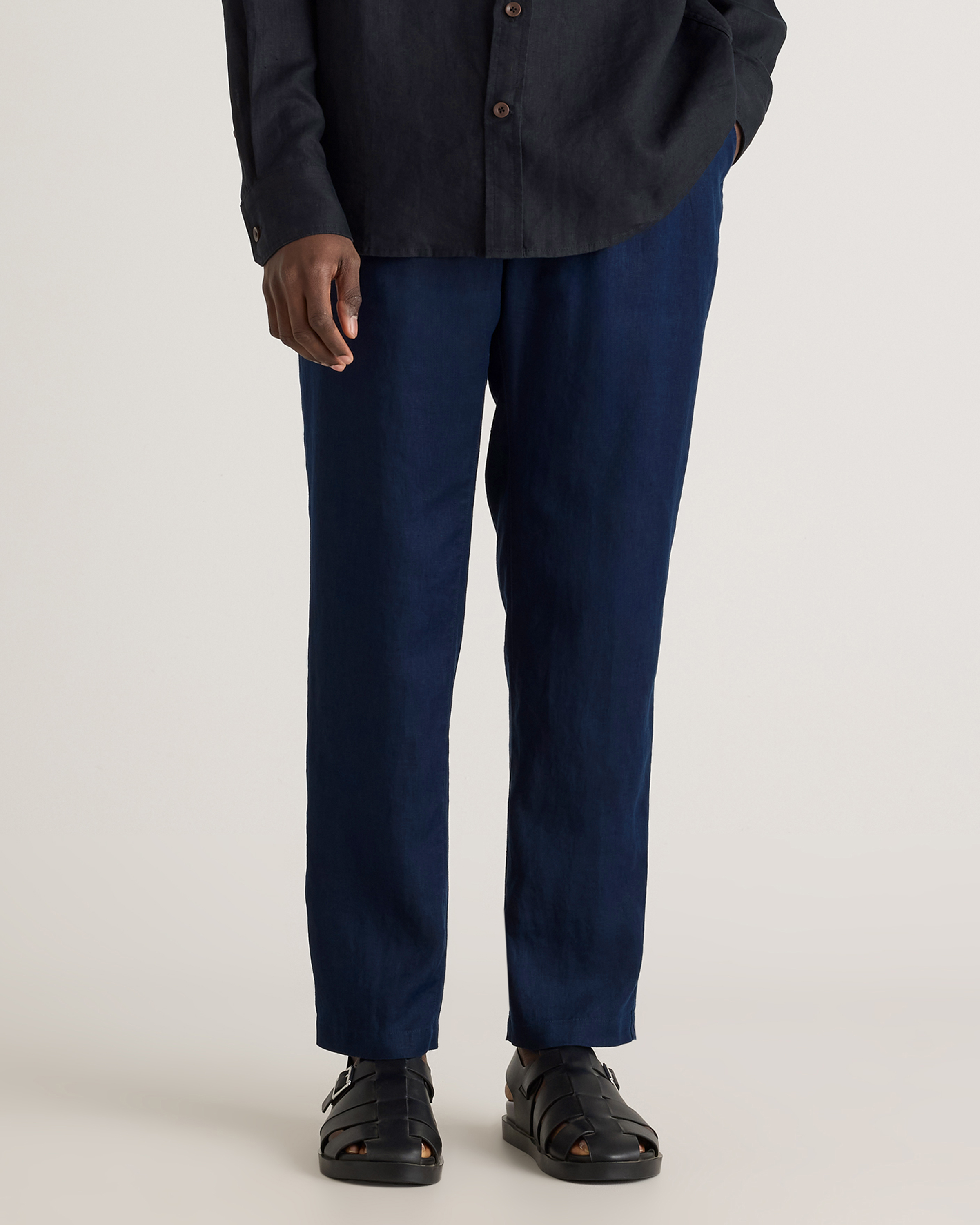 Deep Navy 100% European Linen Drawstring Beach Pants
