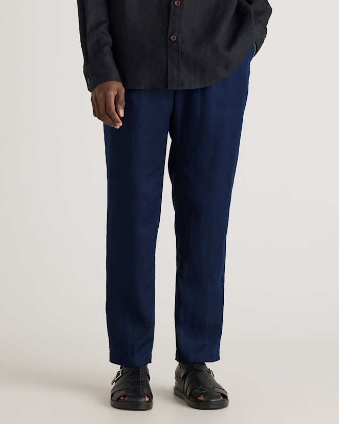 Deep Navy 100% European Linen Drawstring Beach Pants