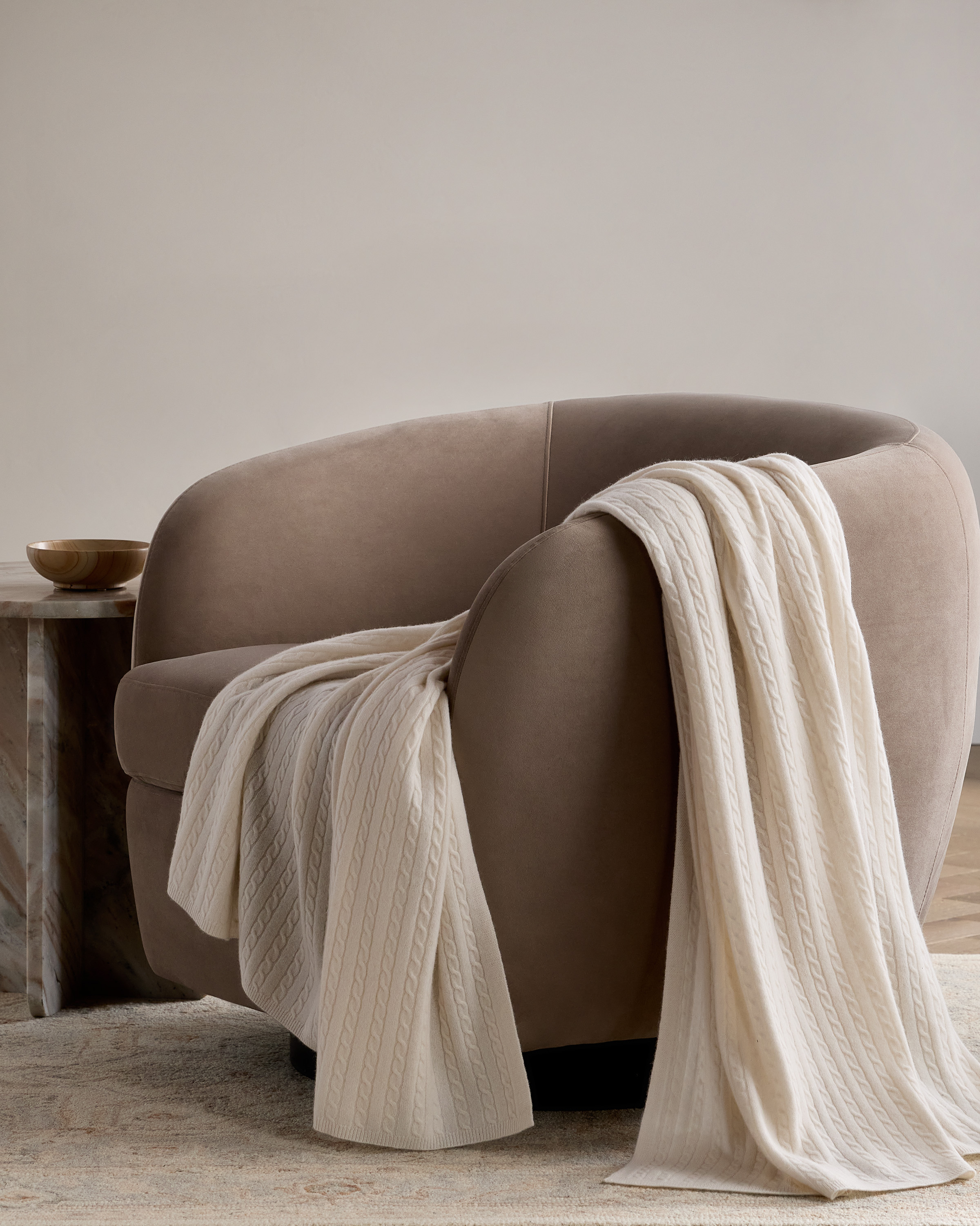 Ivory Cable Knit Cashmere Throw
