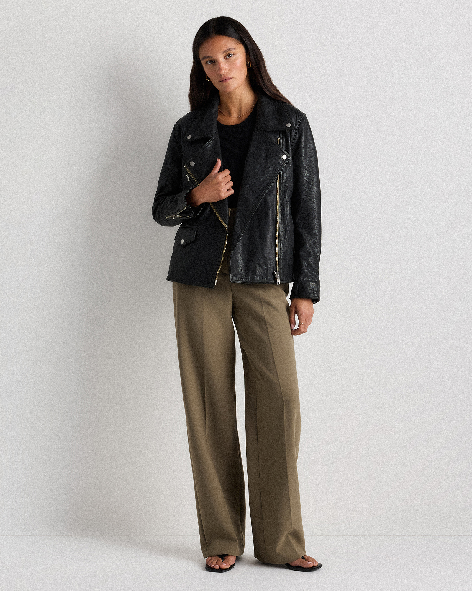 100% Leather Oversized Biker Jacket in Black