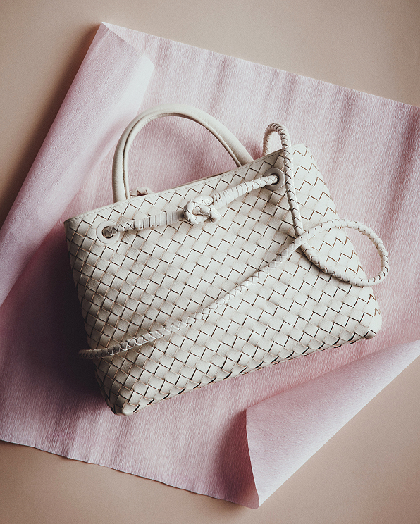 Bone Italian Leather Handwoven Satchel