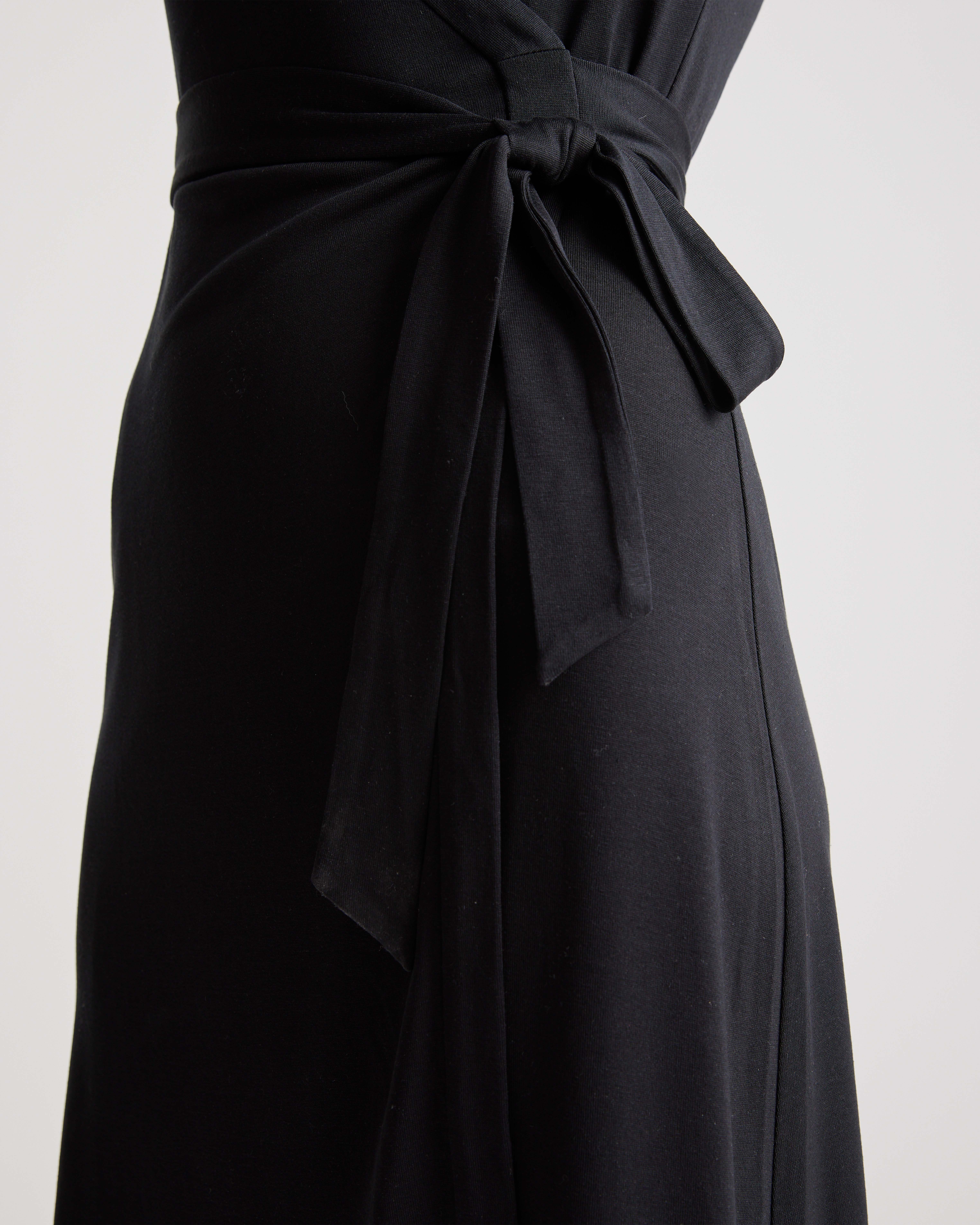 100% Silk Jersey Mini Wrap Dress in Black
