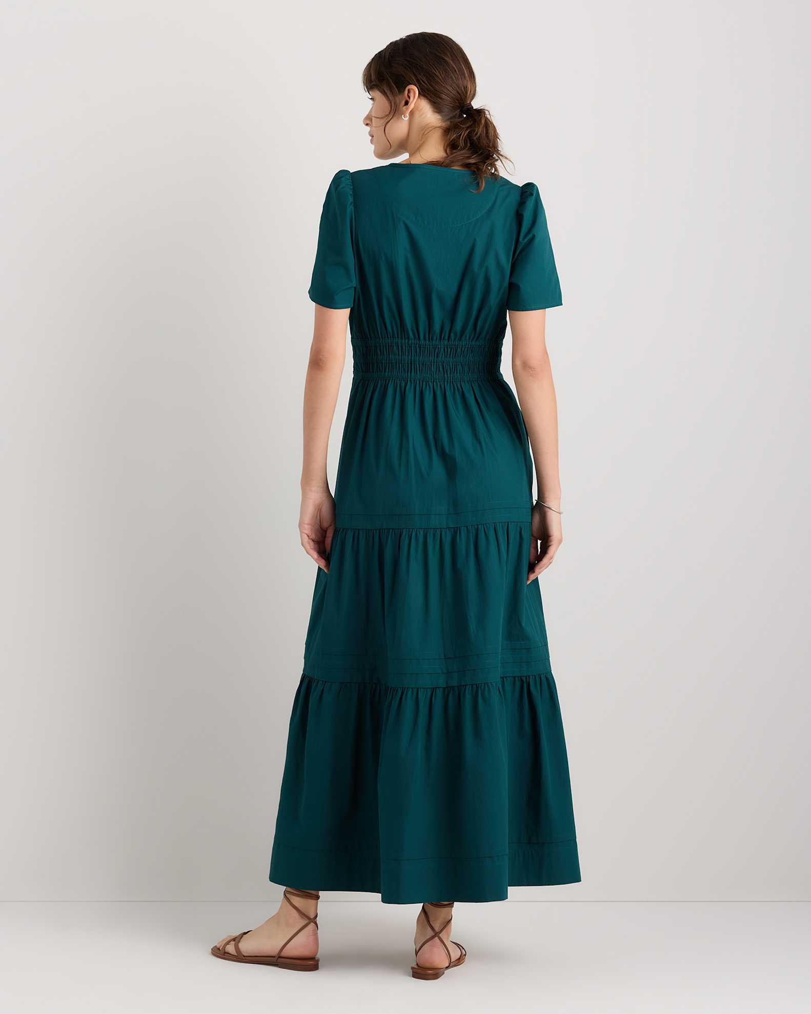 Quince Women's Poplin Tiered Maxi Dress, Garden Green, Medium Size - 100% Organic Cotton, V-Neck, Short Sleeves, Pocketed Quince Women's Poplin Tiered Maxi Dress, Garden Green, Medium Size - 100% Organic Cotton, V-Neck, Short Sleeves, Pocketed