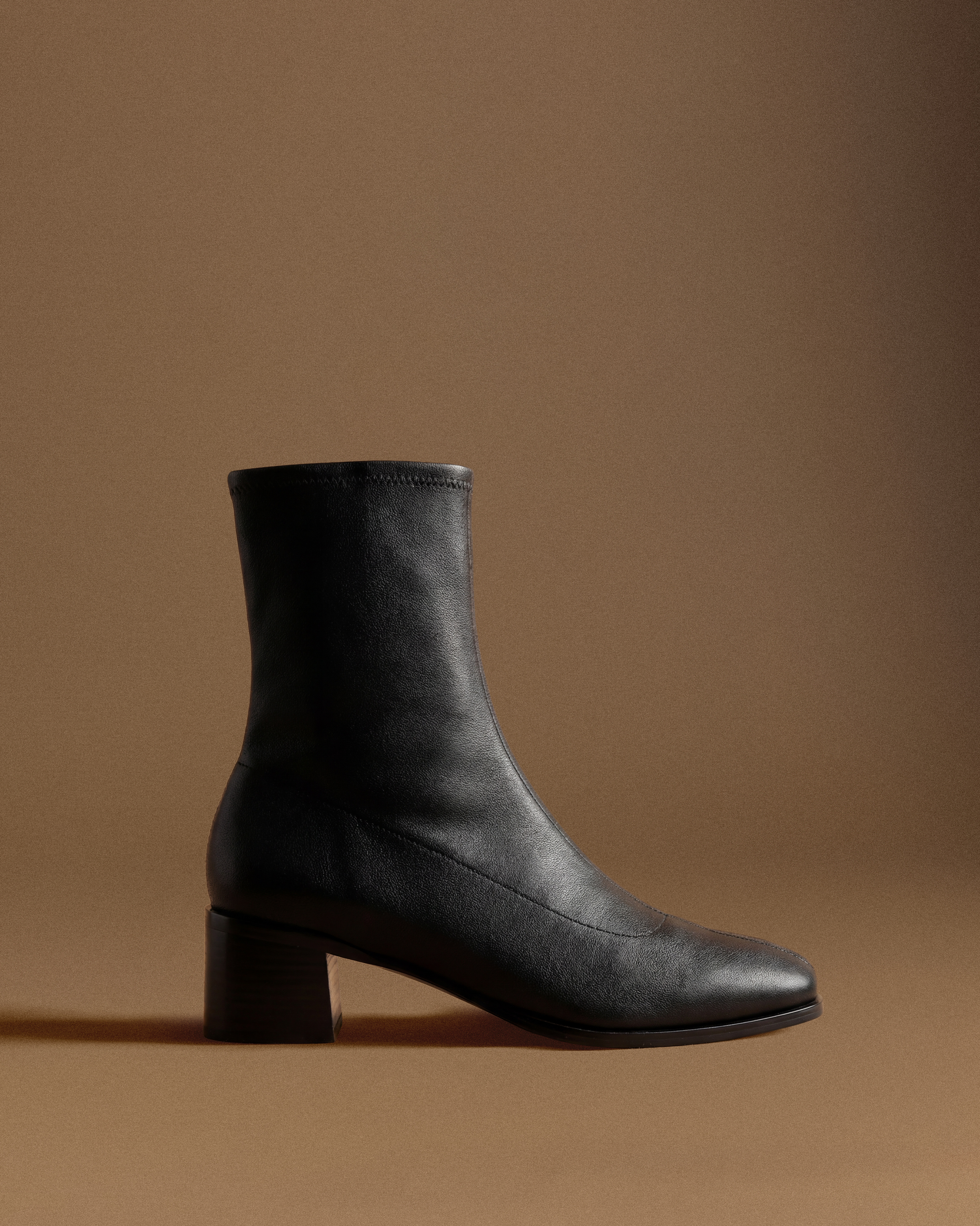 Black Italian Leather Stretch Sock Bootie