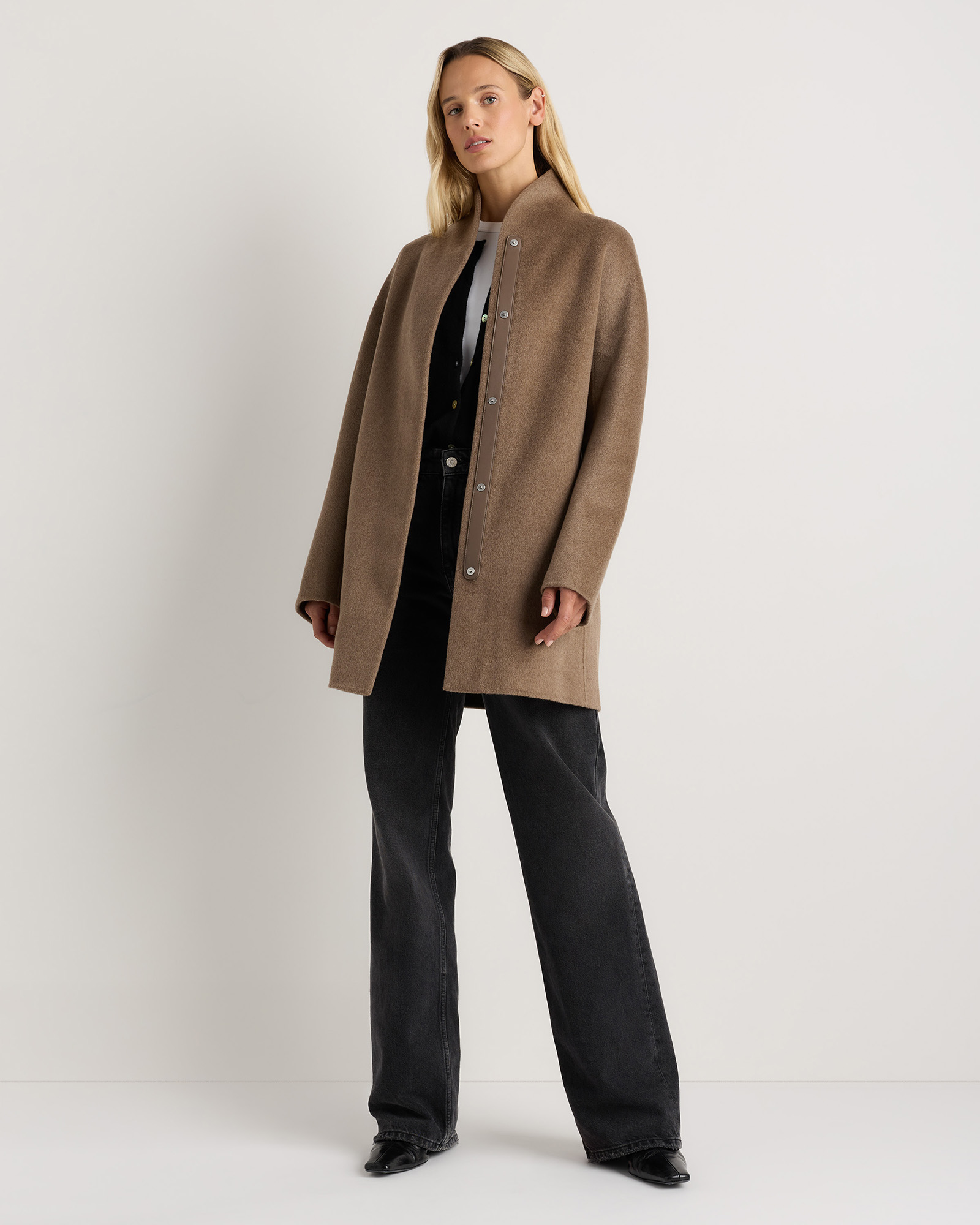 100% Mongolian Cashmere Double-Faced Cocoon Coat in Heather Taupe