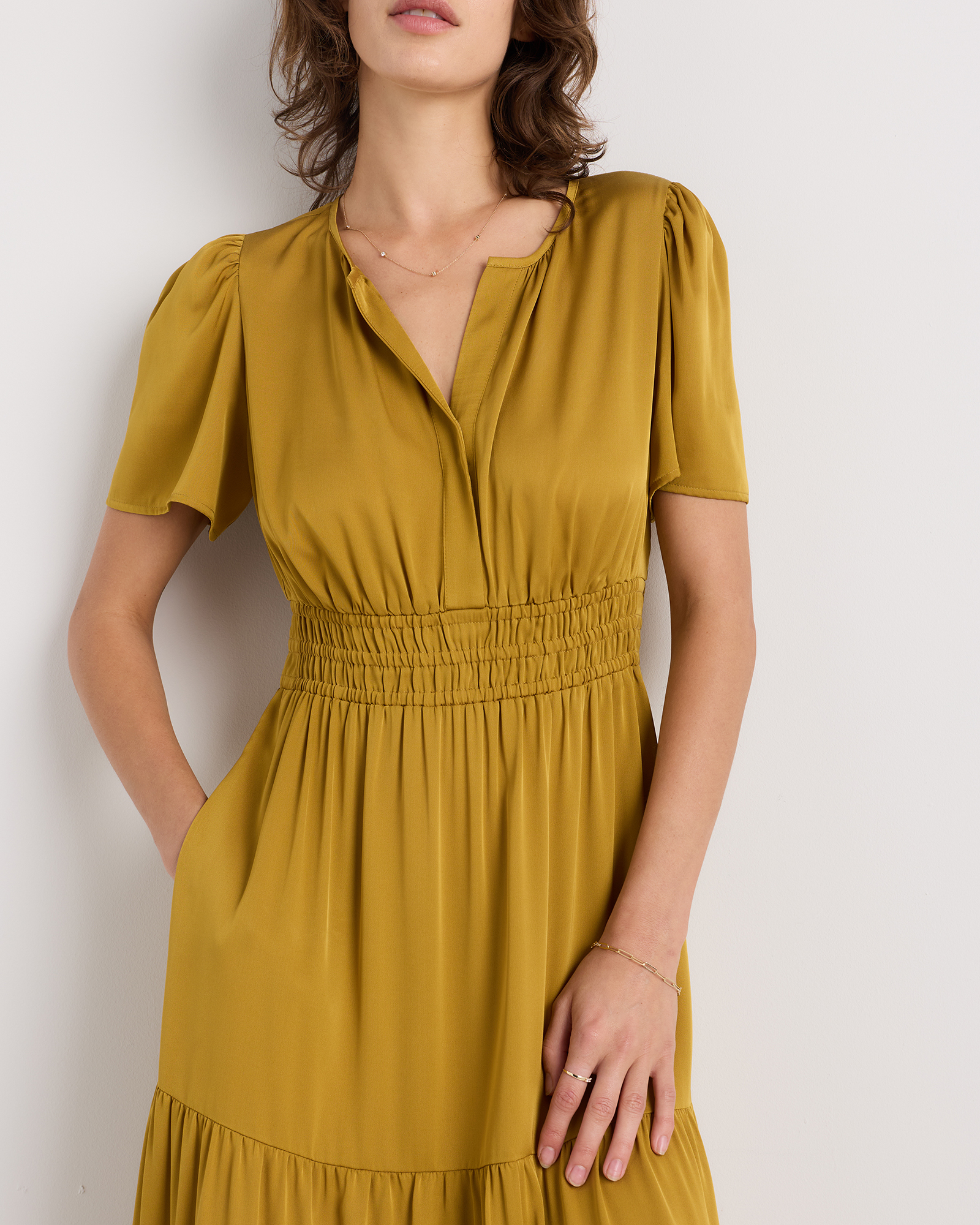 quince yellow silk dress Women's Catalina Stretch Satin Dress in Pastel Yellow, Size 12, Recycled Polyester by Quince