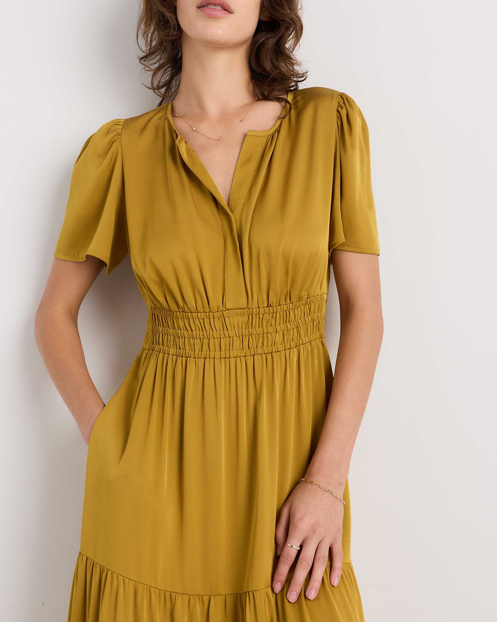 quince yellow silk dress Women's Catalina Stretch Satin Dress in Pastel Yellow, Size 12, Recycled Polyester by Quince