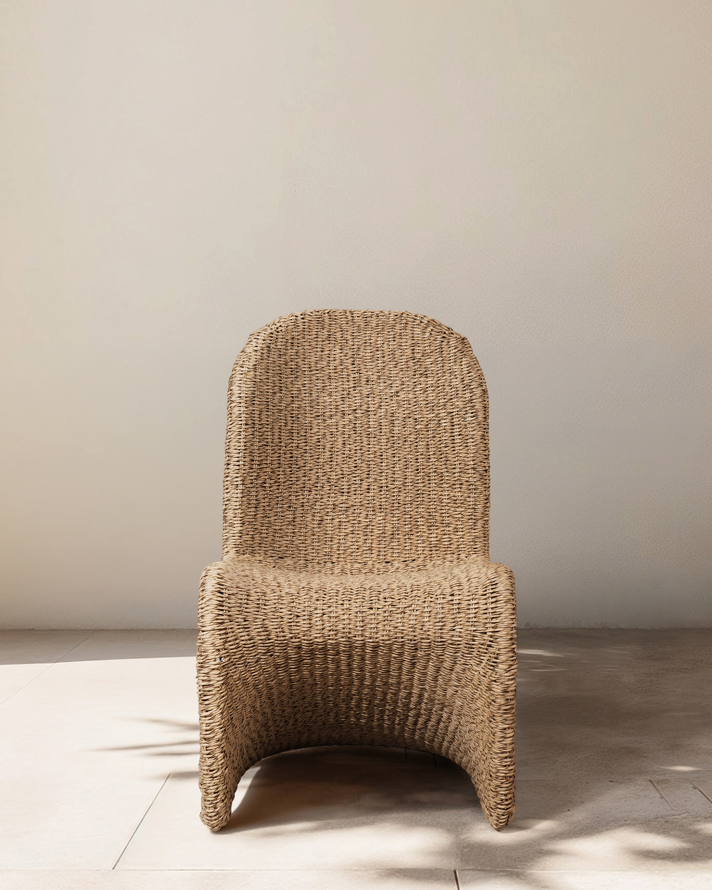 Natural Curved All-Weather Wicker Indoor/Outdoor Dining Chair