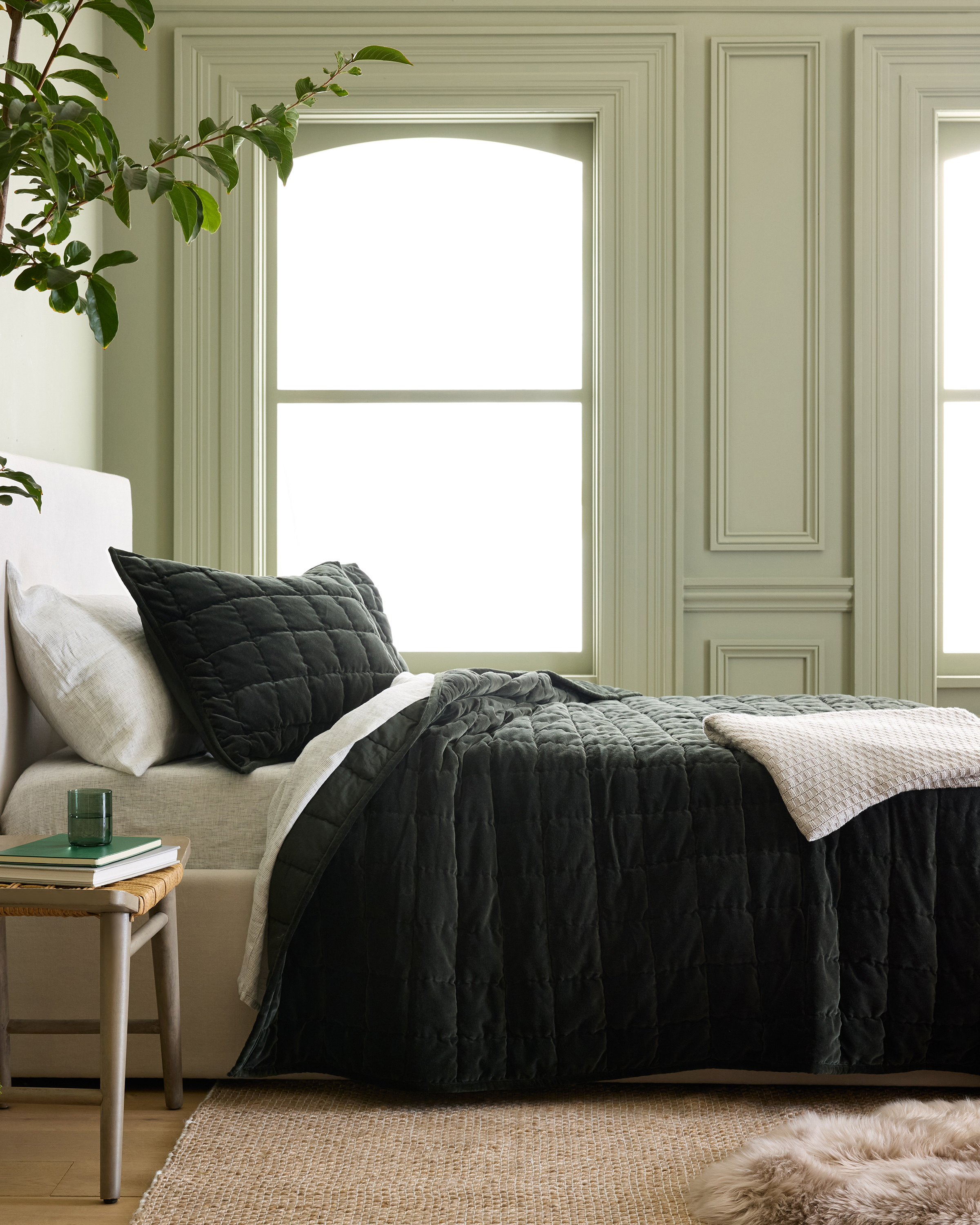 Forest Green Cotton Velvet Channel Quilt