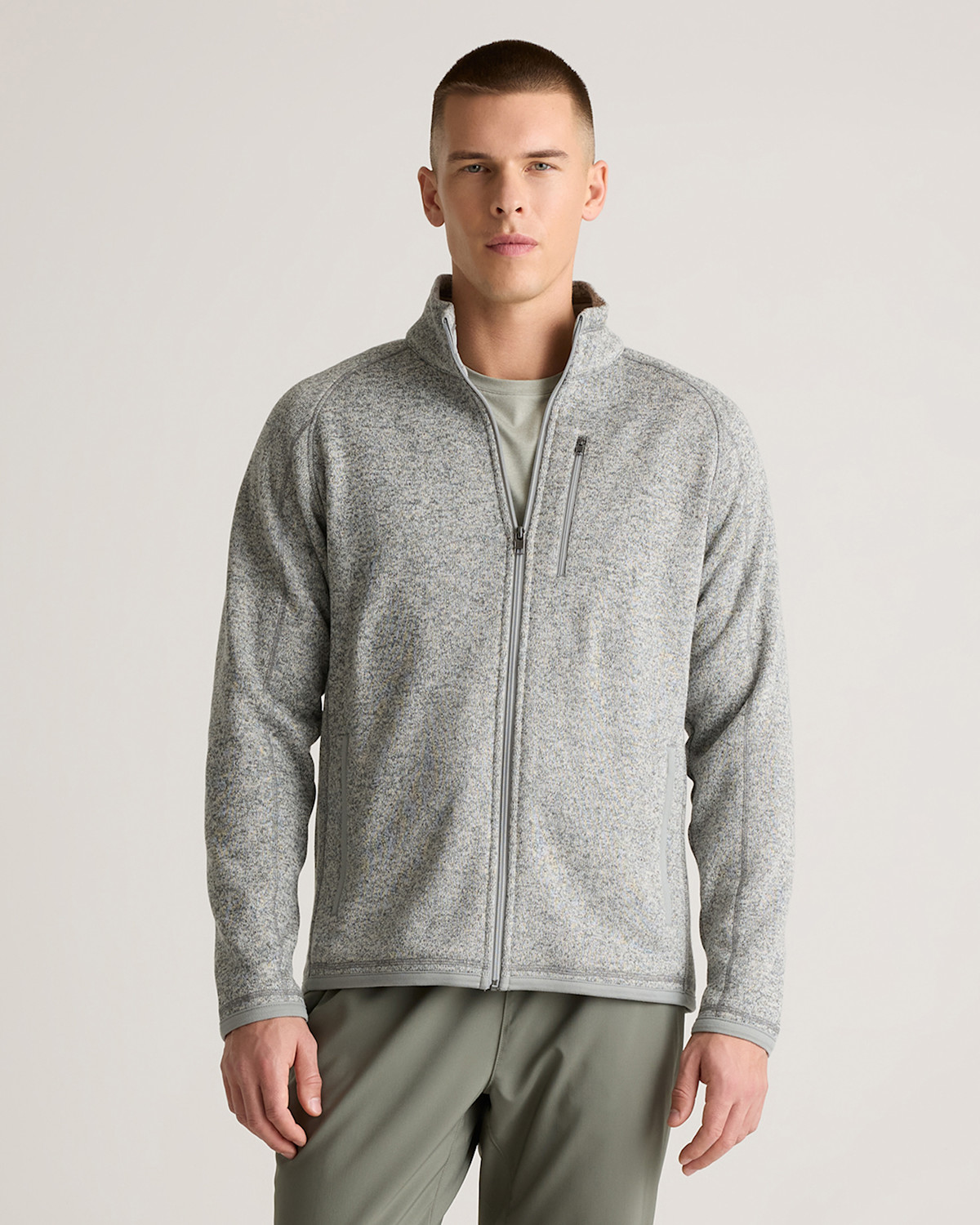 Quince Sweater-Knit Fleece Full-Zip Jacket in Heather Grey