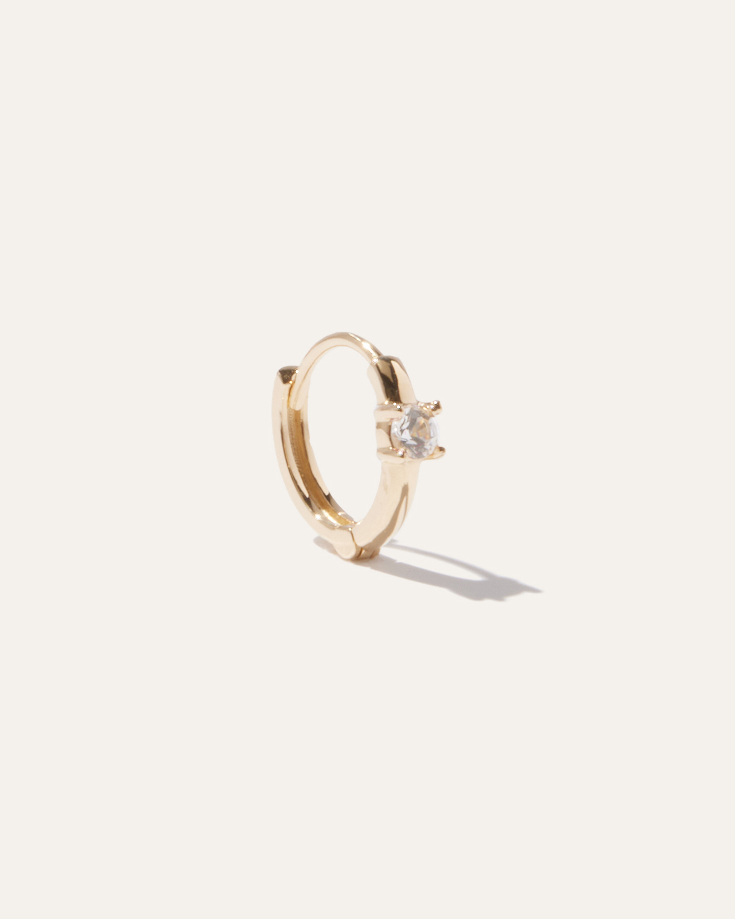 White Sapphire 14K Gold Gemstone Solo Mini Hoop 