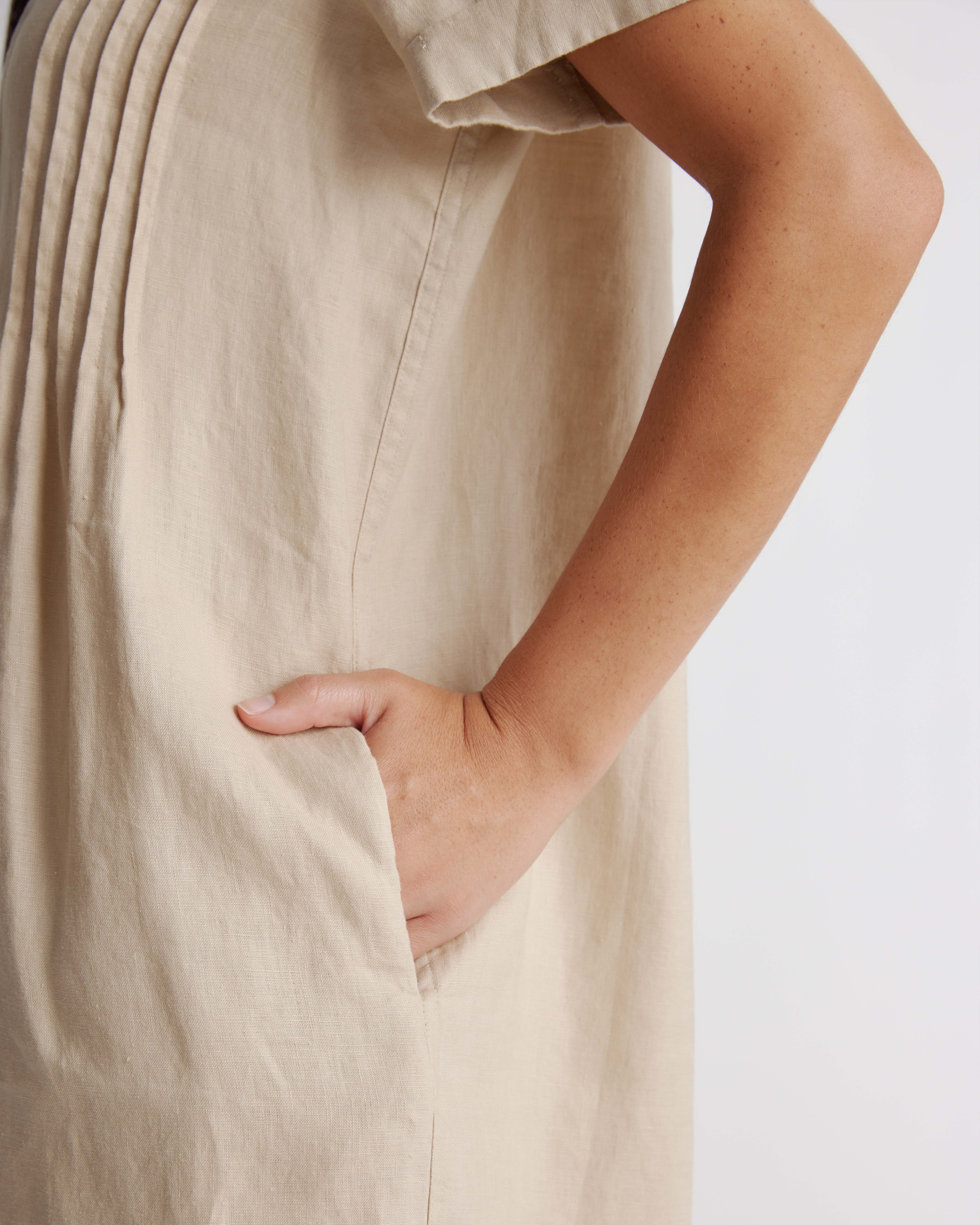 chinese dress ladies Loose Linen Dress Jane with Pockets, Midi Length Dress