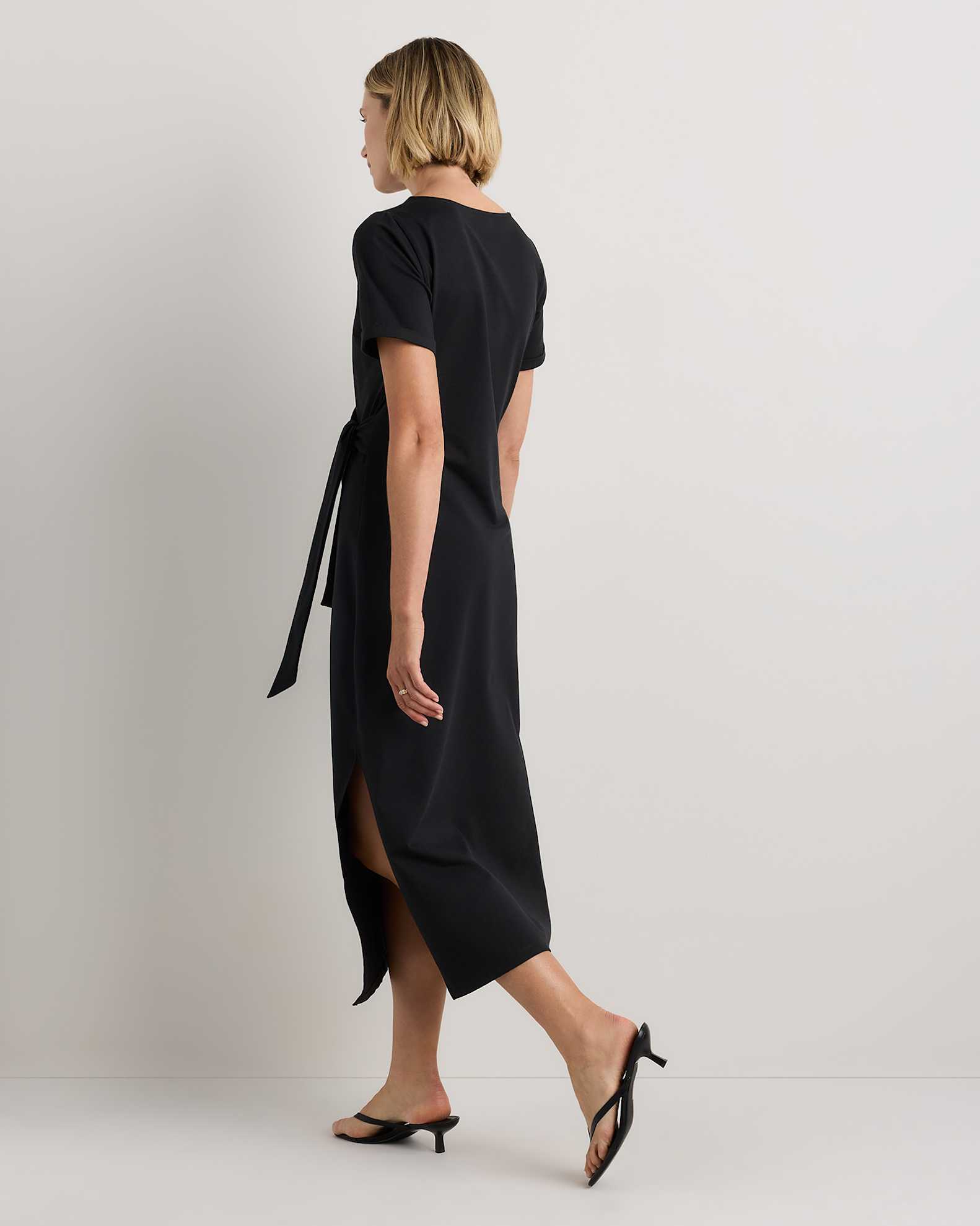 Women's Stretch Cotton Jersey Side Tie Midi Dress in True Black, Size XS by Quince Women's Stretch Cotton Jersey Side Tie Midi Dress in True Black, Size XS by Quince