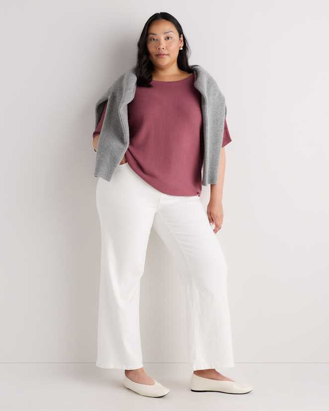 Crushed Berry Purple Lightweight Cotton Cashmere Link-Stitch Dolman Sweater