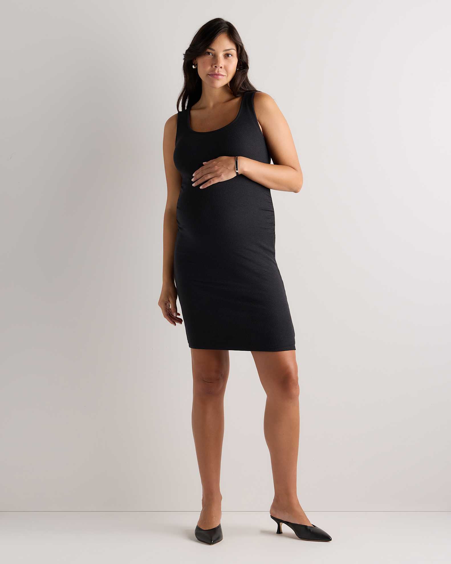 Women's Bamboo Rib Maternity Sleeveless Mini Dress in Black, Size Large by Quince Women's Bamboo Rib Maternity Sleeveless Mini Dress in Black, Size Large by Quince