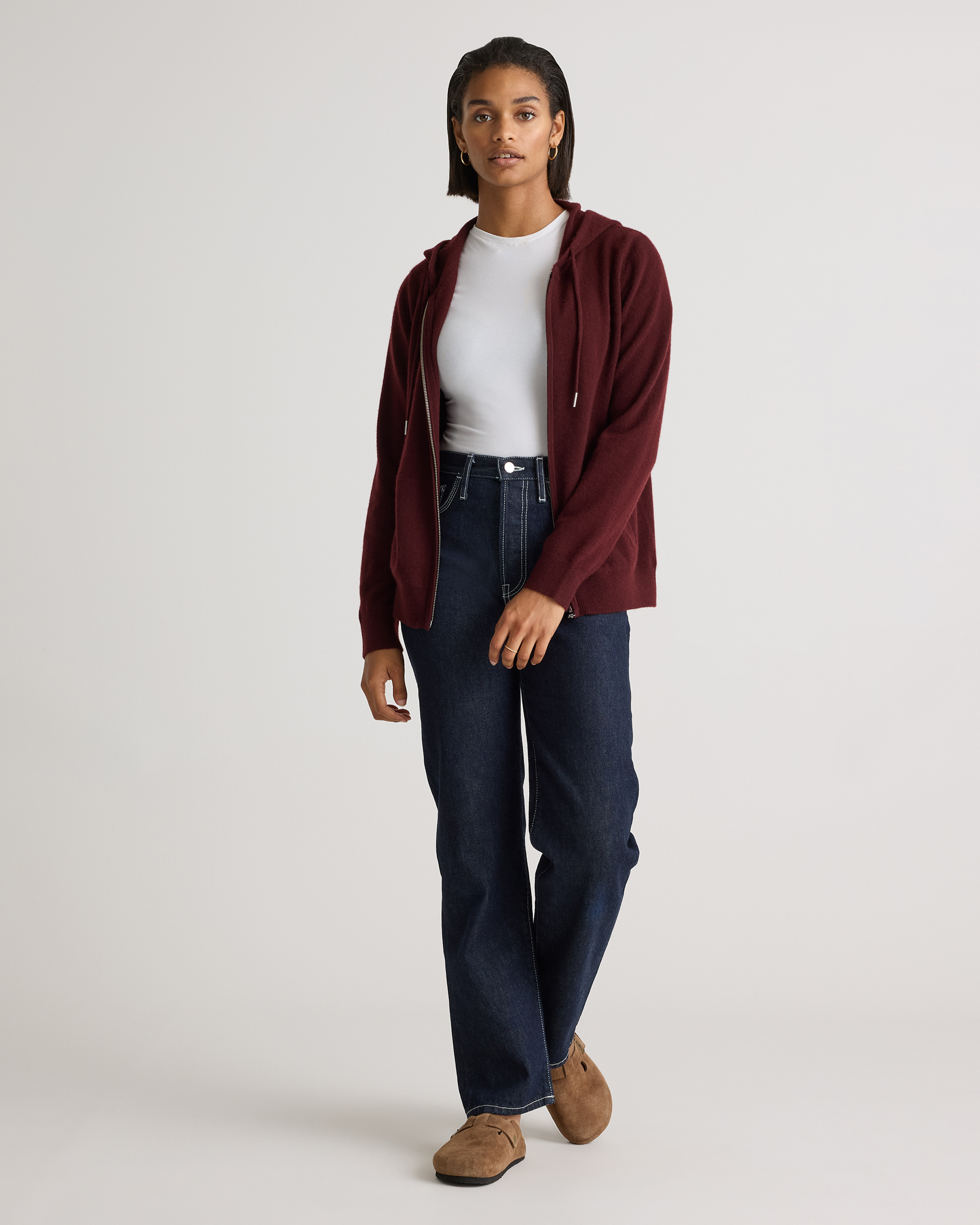 Cashmere Zip Hoodie in Rich Burgundy