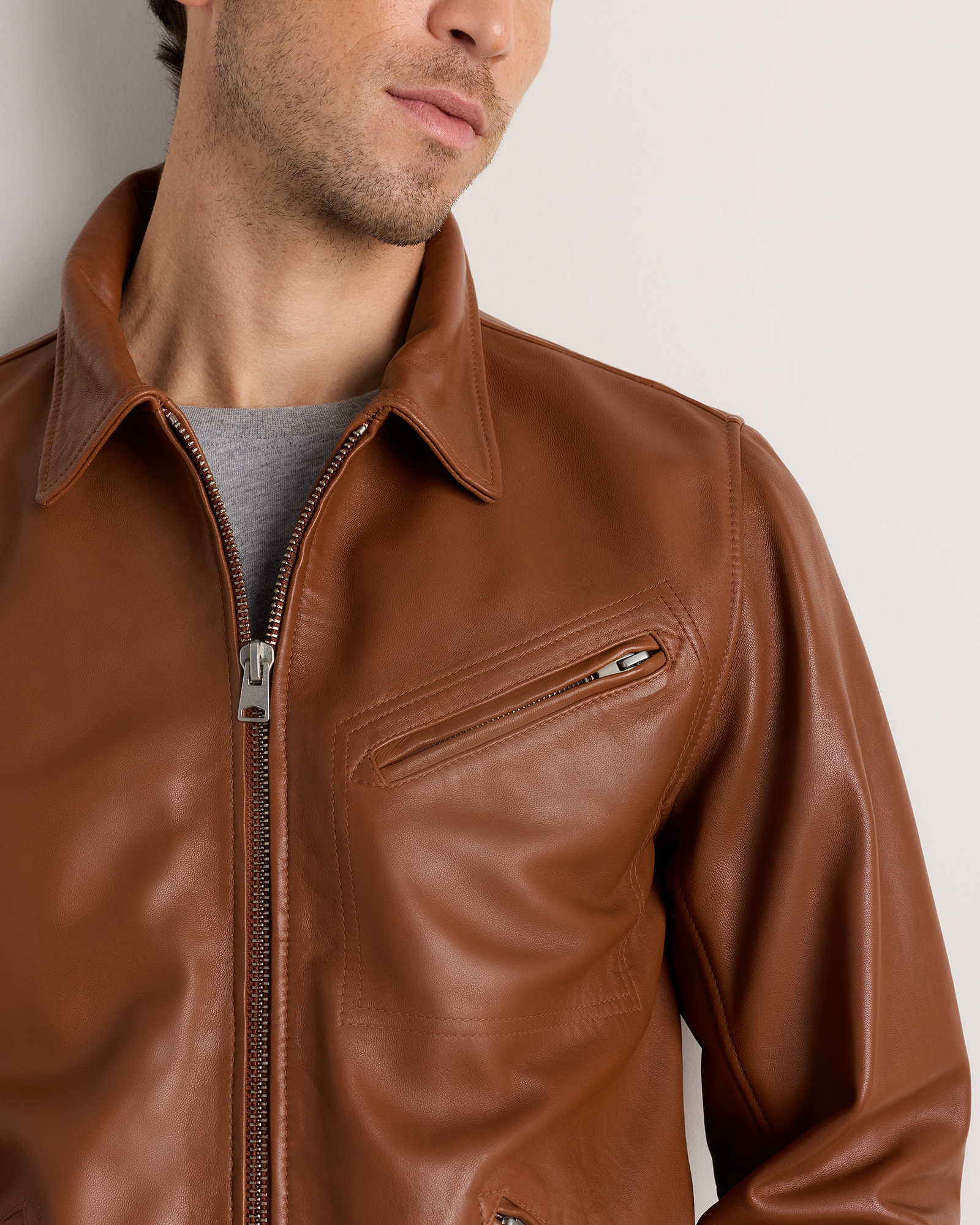 Men's 100% Washed Leather Moto Jacket