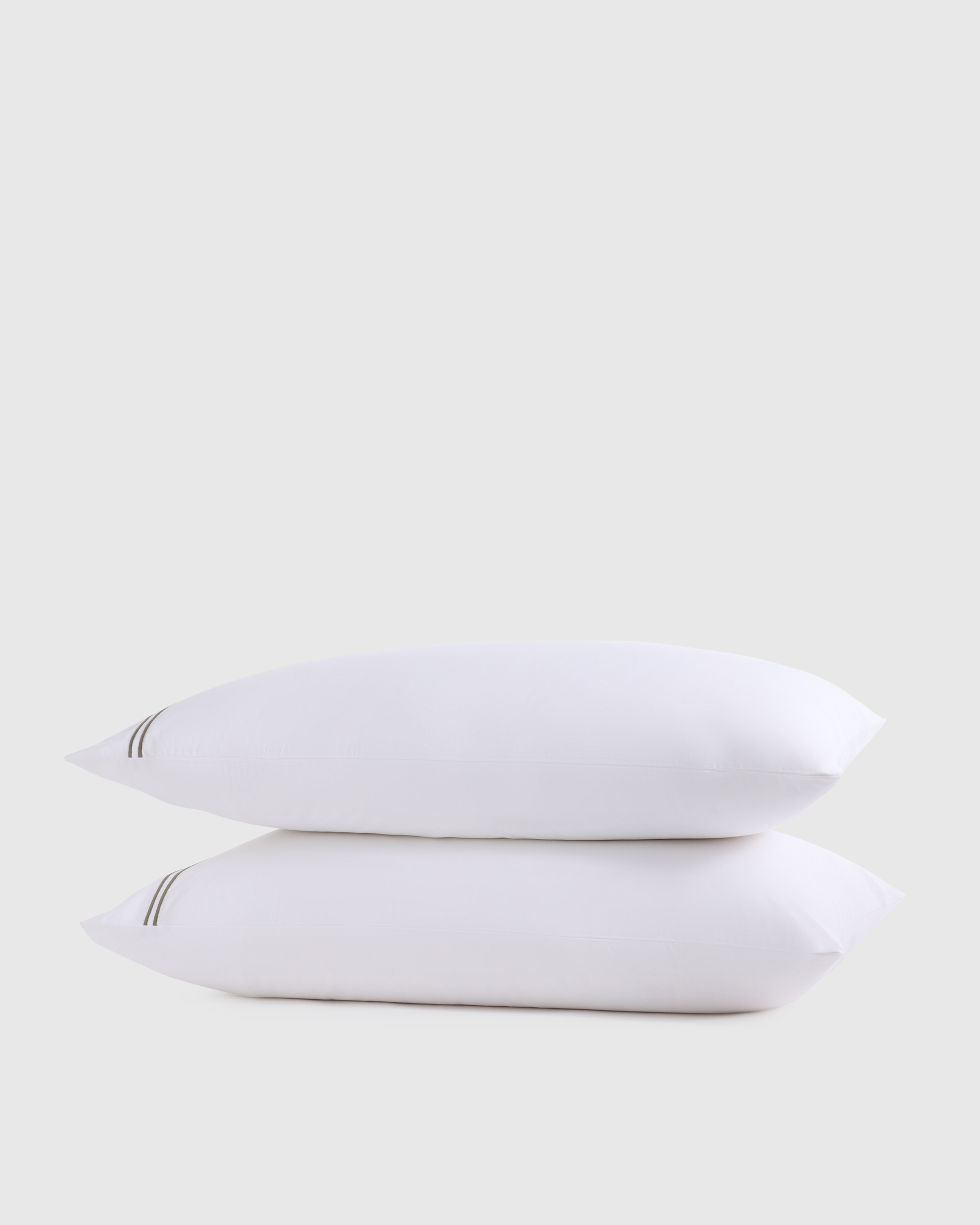 White/Dusty Olive Classic Organic Percale Embellished Pillowcase Set