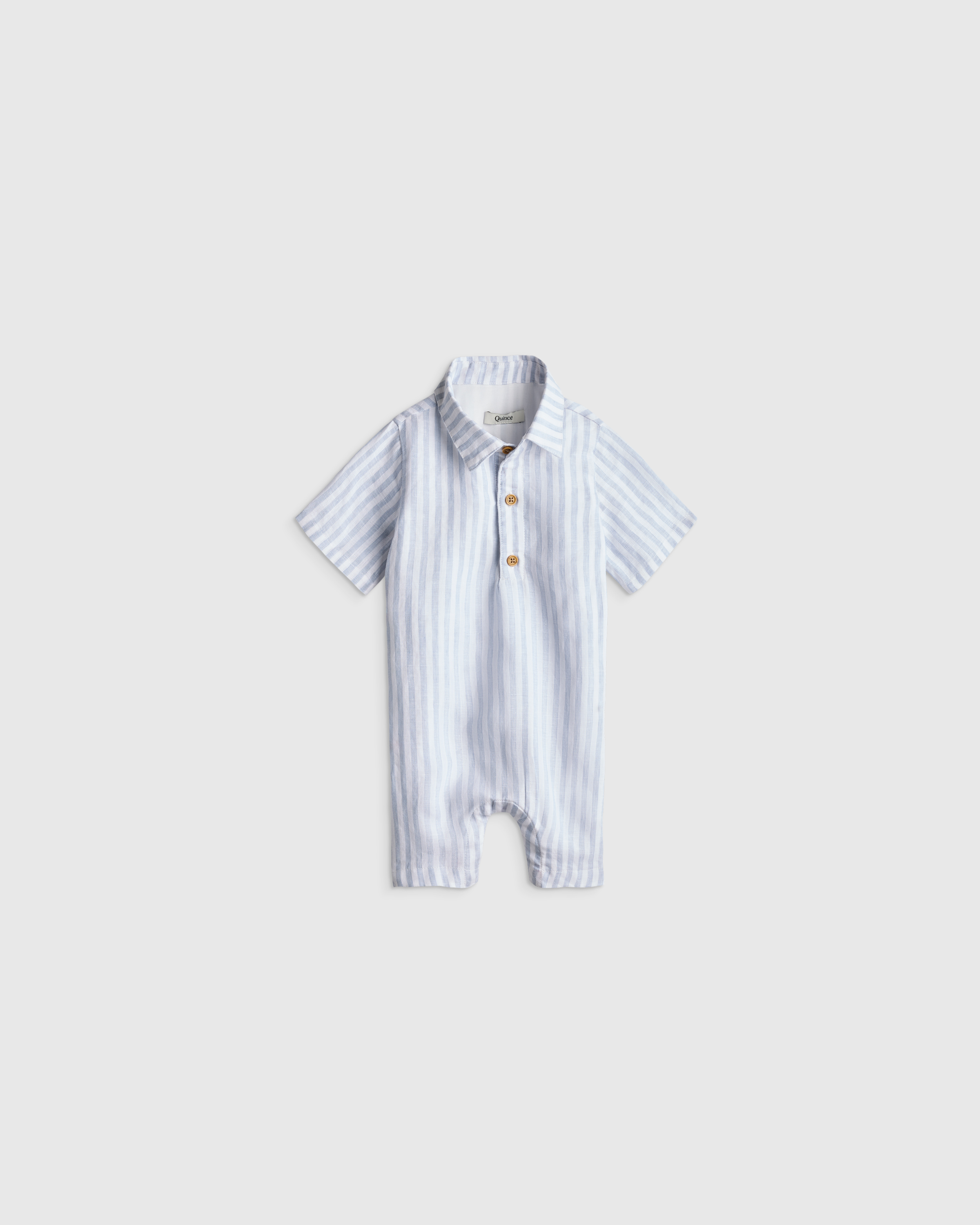 Sky Blue Mariner Stripe 100% Linen Button Front Romper