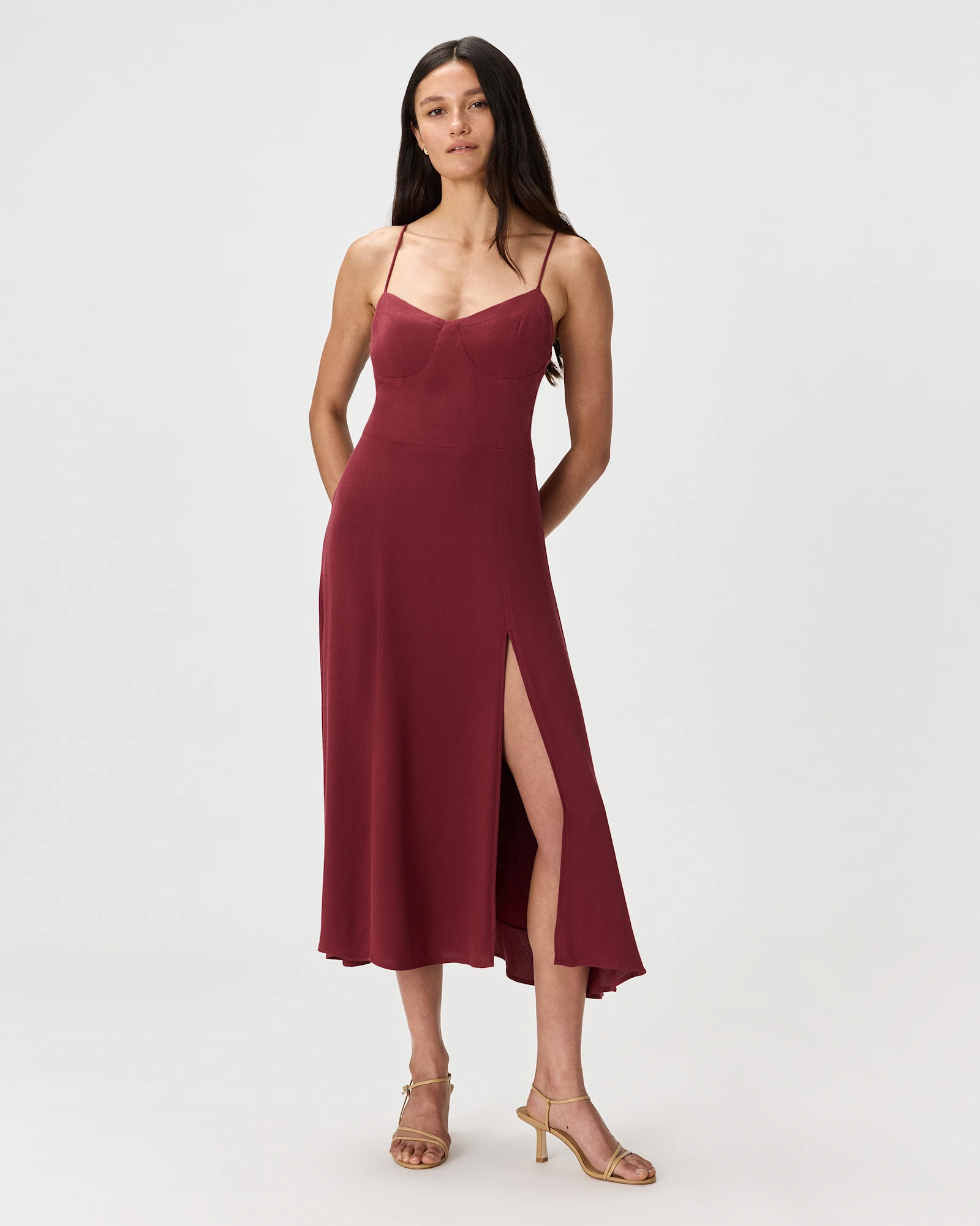 lauriell burgundy wrap front crepe midi dress Metallic Wrap Ruched Midi Dress