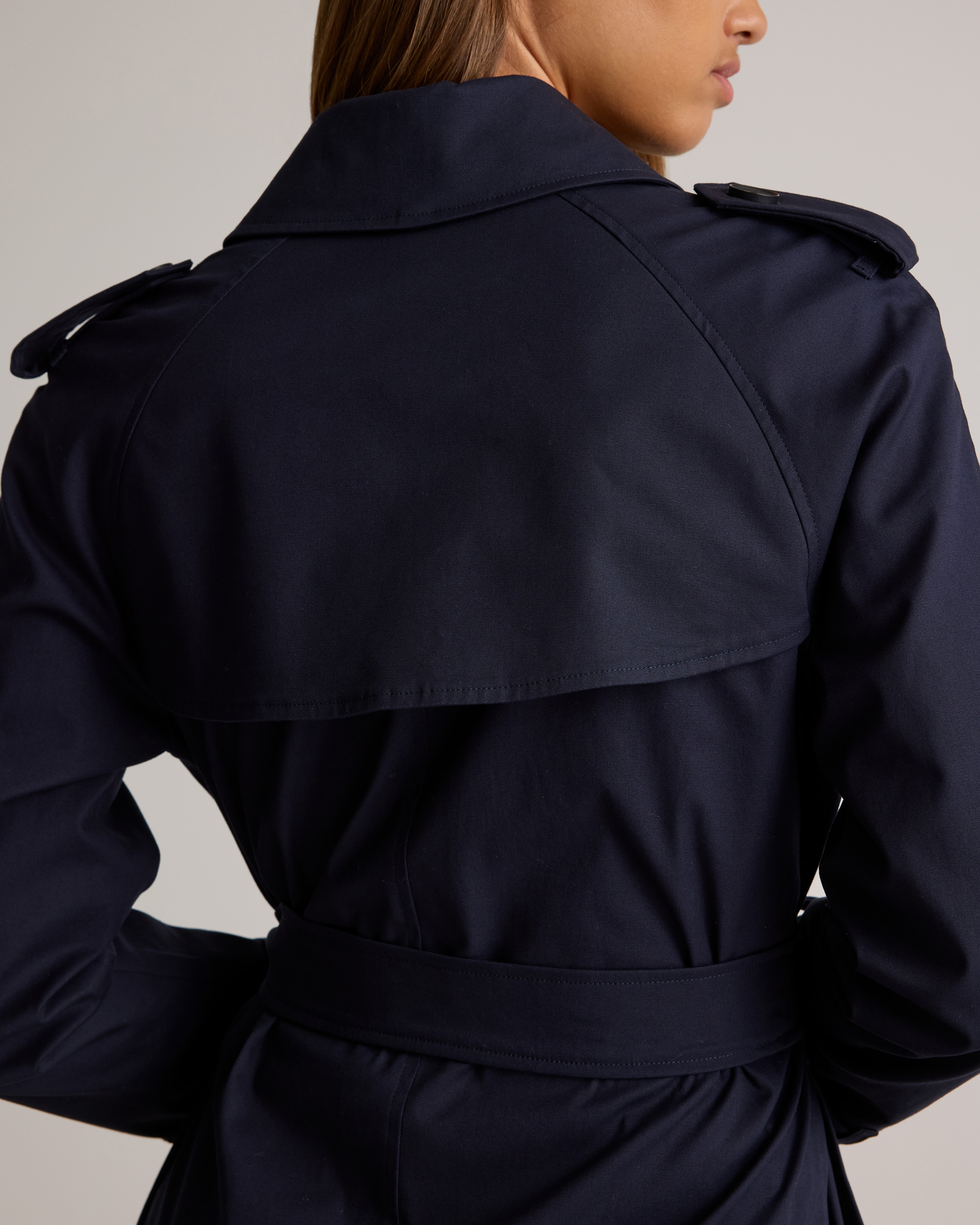Comfort Stretch Long Trench Coat in Navy
