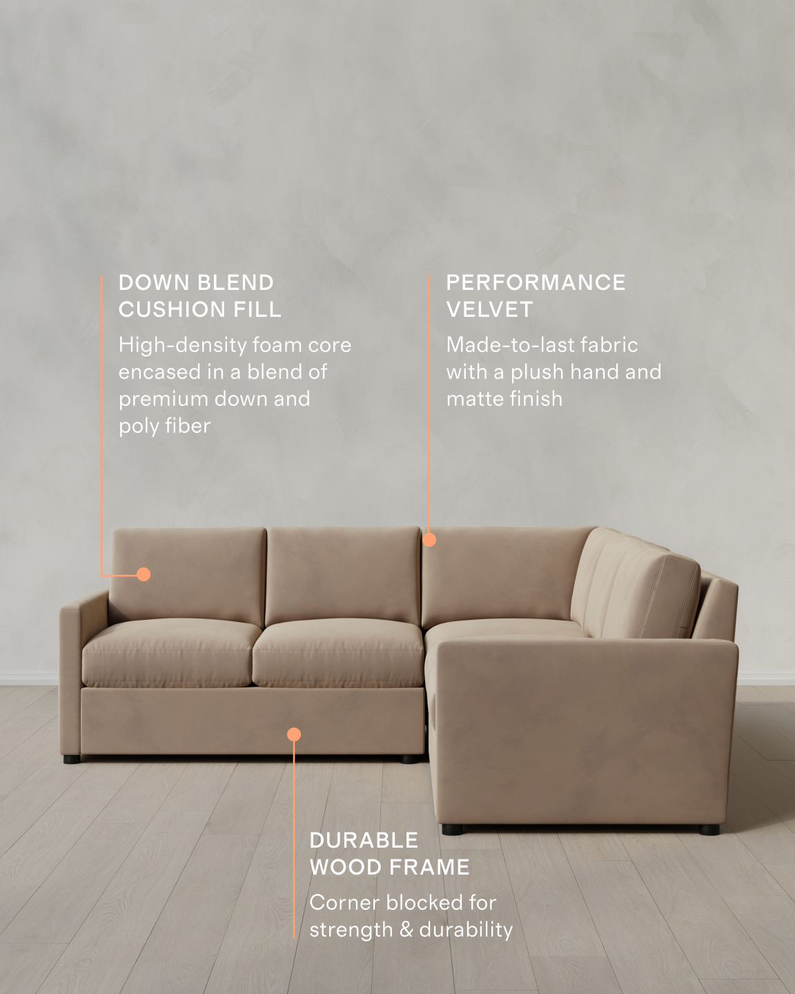 Brennan Performance Velvet L Sectional - Thumbnail 3