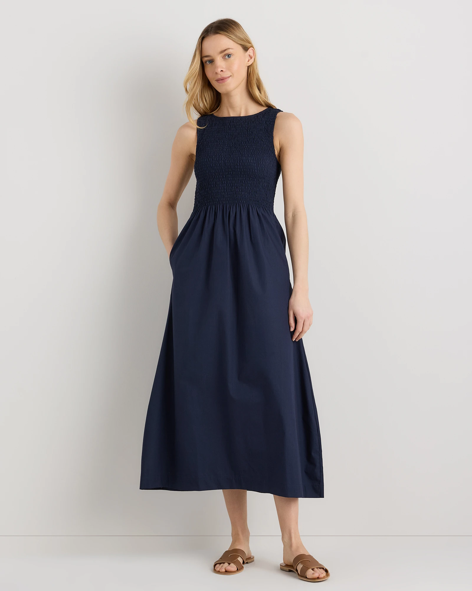 100% Organic Cotton Poplin Boatneck Maxi Dress