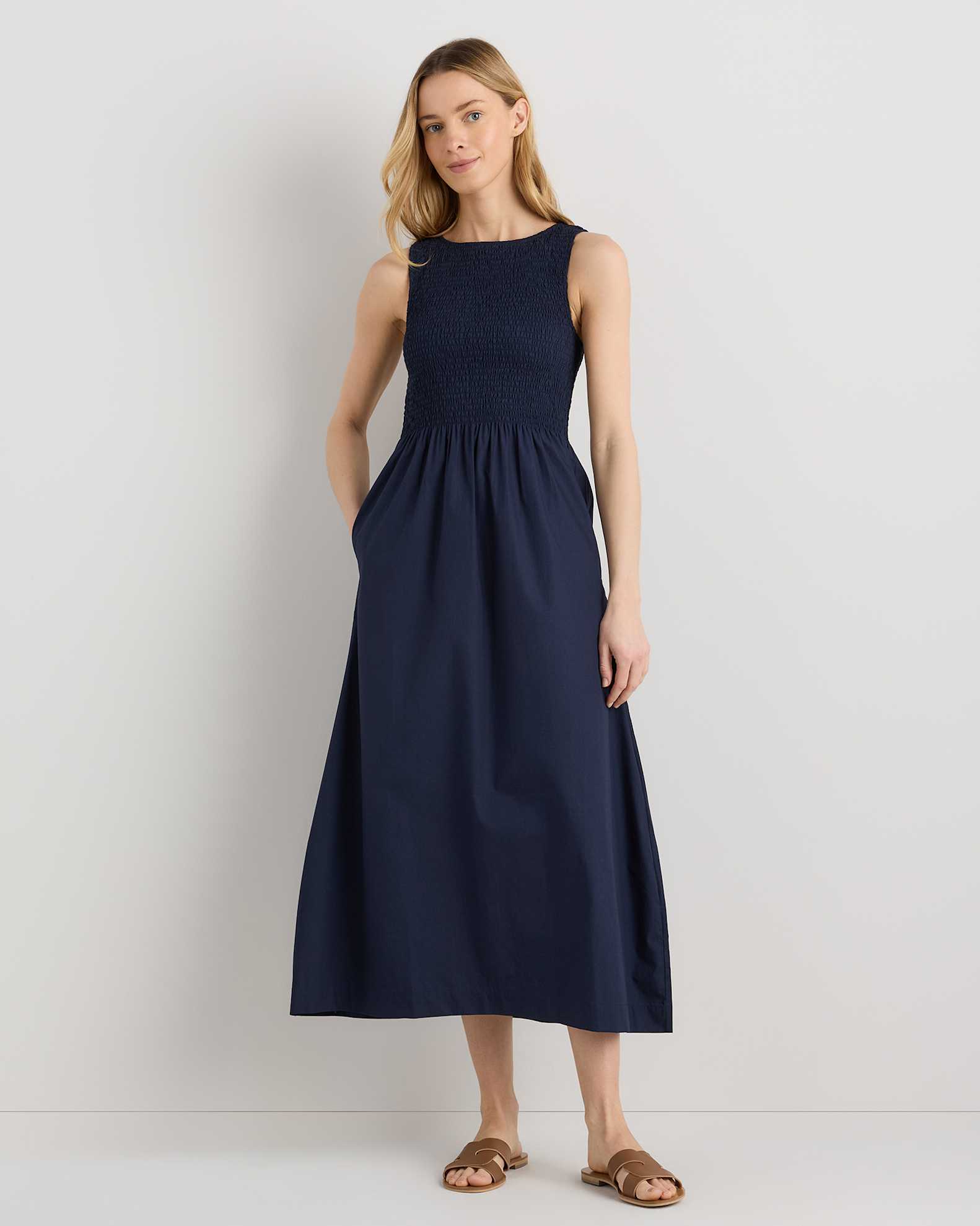 100% Organic Cotton Poplin Boat Neck Maxi Dress in Navy 100% Organic Cotton Poplin Boat Neck Maxi Dress in Navy